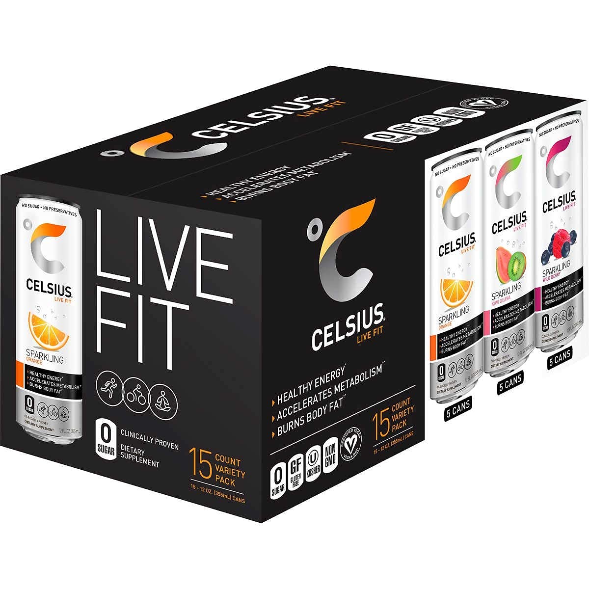 Celcius Live Fit Sparkling Energy Drink Variety Pack - 15 Cans (12oz Each) | 2 Packs Total | Low Calorie Fitness Beverage for Workouts, Running & Active Lifestyle