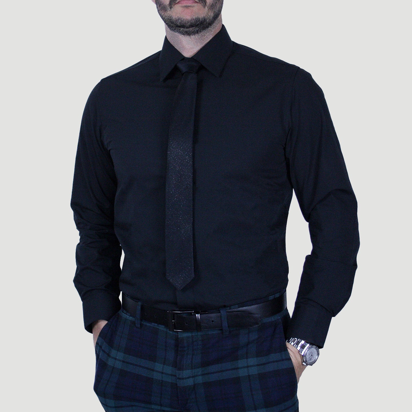 ARTURO Modern Fit Long Sleeve Black Dress Shirt for Men - Slim Business Casual Office Wear & Formal Events
