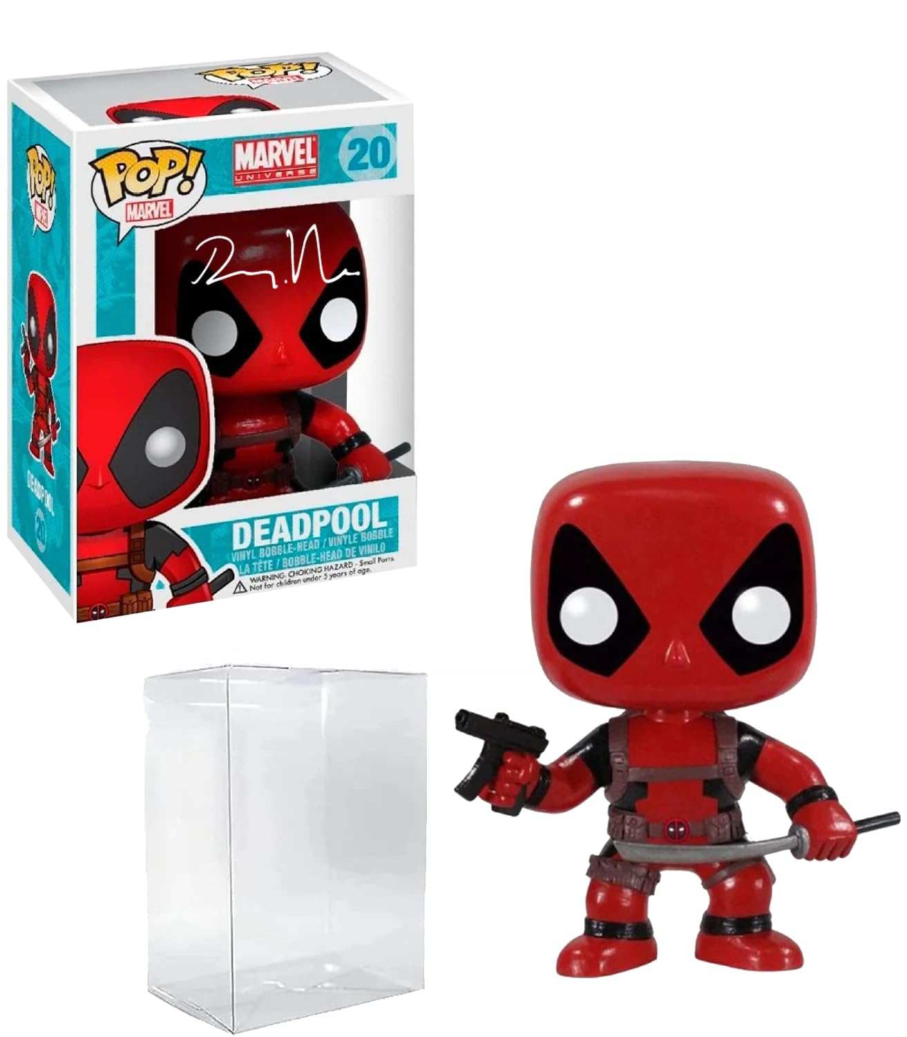 Ryan Reynolds Signed Deadpool #20 Facsimile Reprint Funko POP! Marvel Movies Action Figure with Protector Case - Collectible Gift for Fans, Home Display, Office Decor