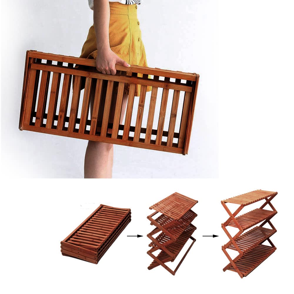 LITA 4-Tier Bamboo Shoe Rack Organizer - Foldable Free Standing Shoe Shelf Storage for Entryway, Closet & Bedroom - Space Saving Shoe Storage Solution for Sneakers, Boots & Sandals