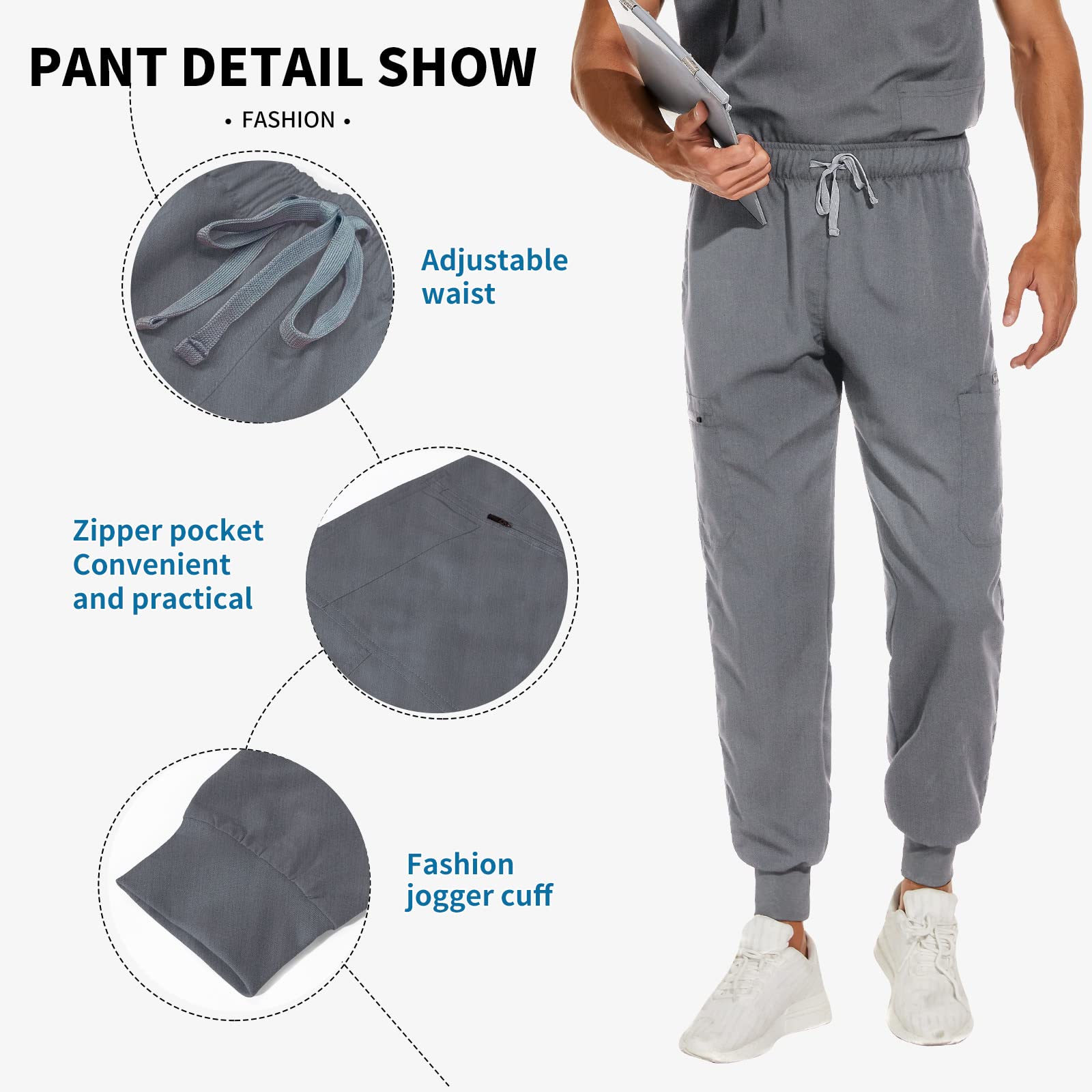 VIAOLI Men's Scrubs Set - V-Neck Top & Jogger Pants with 8 Pockets | Medical Uniform for Nurses, Doctors & Healthcare Professionals | Comfortable Workwear for Hospitals & Clinics