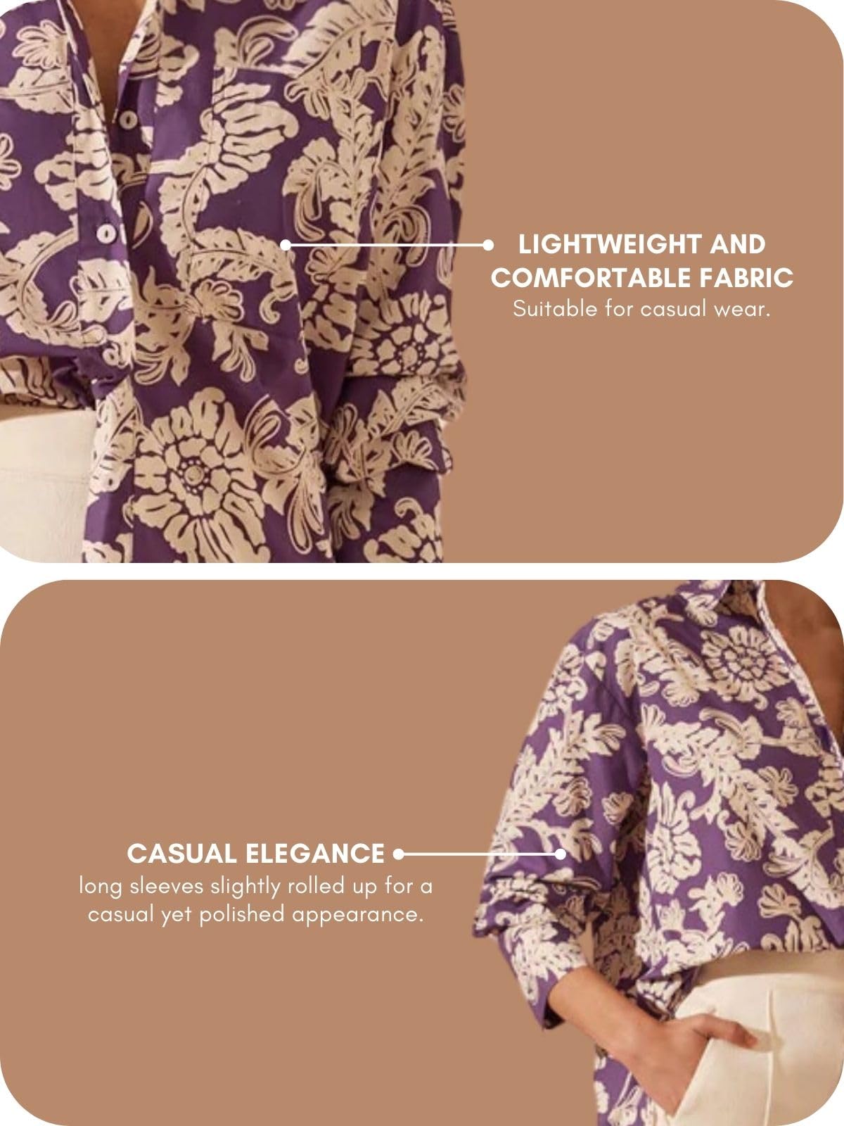 Leriya Women's Fashion Shirt - Stylish Long Sleeve Oversized Blouse Tops for Casual & Office Wear | Trendy Loose Fit Shirt for Everyday Outfits & Layering