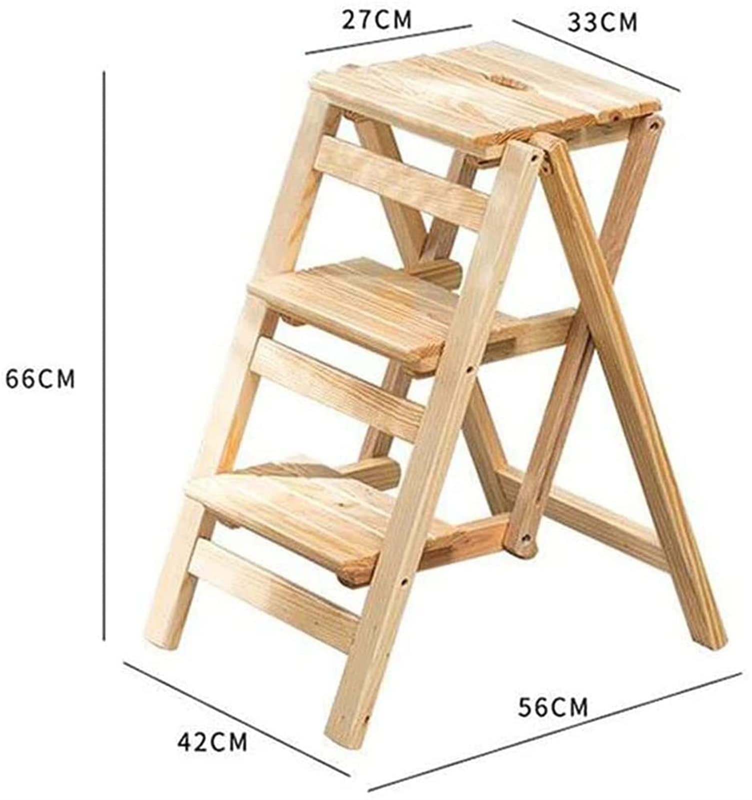 Foldable Wooden Step Stool for Kitchen - Non-Slip Portable Ladder Stool with Anti-Skid Foot Cover - Multifunctional Indoor Climbing Stool for Home, Bathroom, and Garage Use
