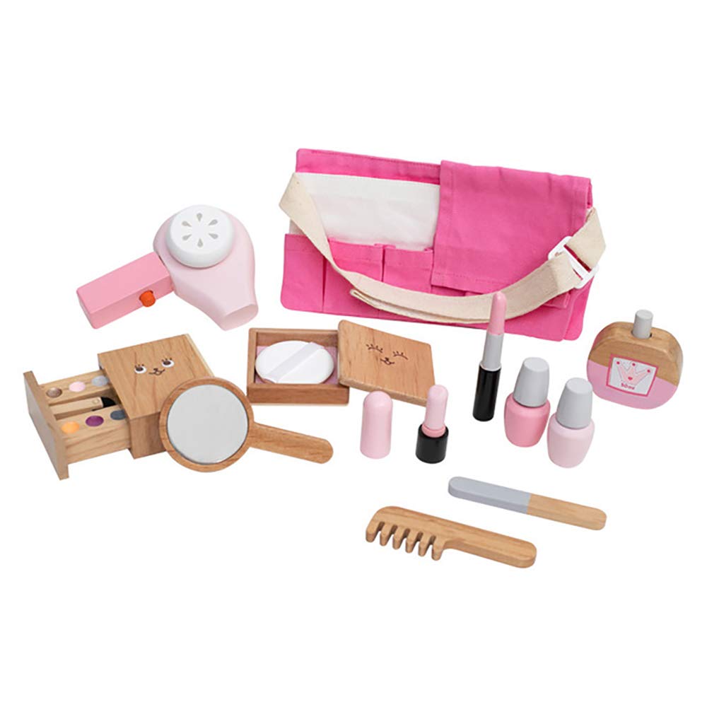 JW-YZWJ Kids Wooden Pretend Play Makeup Set - Girls Cosmetic Toy Kit with Safe Non-Toxic Materials - Early Learning Educational Toys for Toddlers & Preschoolers - Perfect for Birthday Gifts, Role Play & Pretend Play Activities