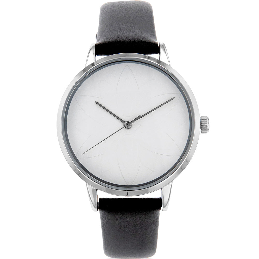 Ellis & Co Women's Black Leather Watch with Pattern Dial - Stylish Accessory for Work, Parties & Everyday Wear