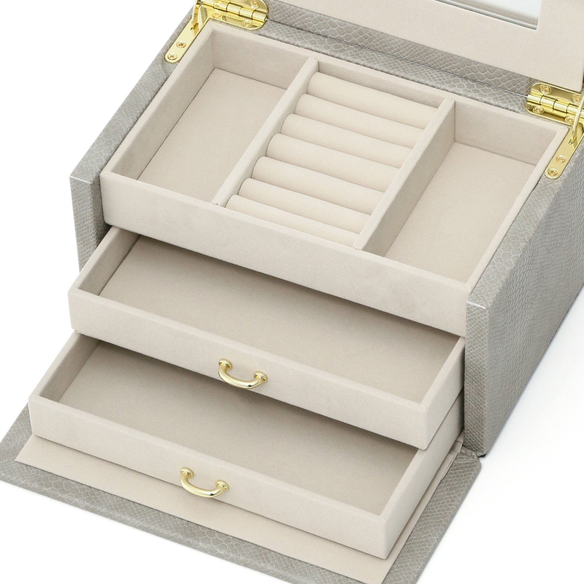Flavia Small Gray Jewelry Box - Elegant Storage for Rings, Necklaces & Earrings | Perfect for Travel & Home Organization