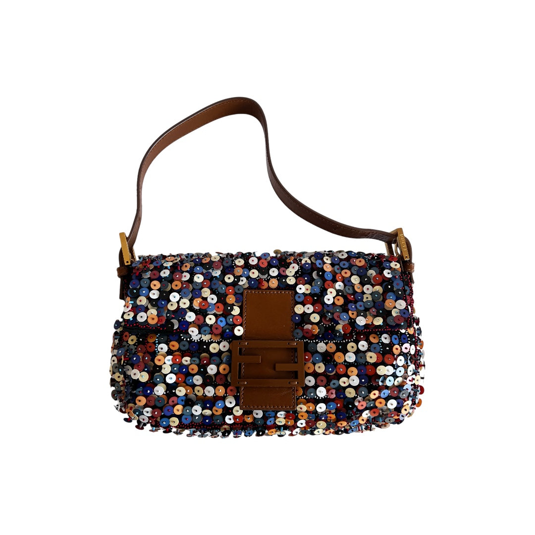 Fendi 3D Multicolor Sequin Baguette Bag - Stylish Evening Clutch for Parties, Weddings & Special Occasions