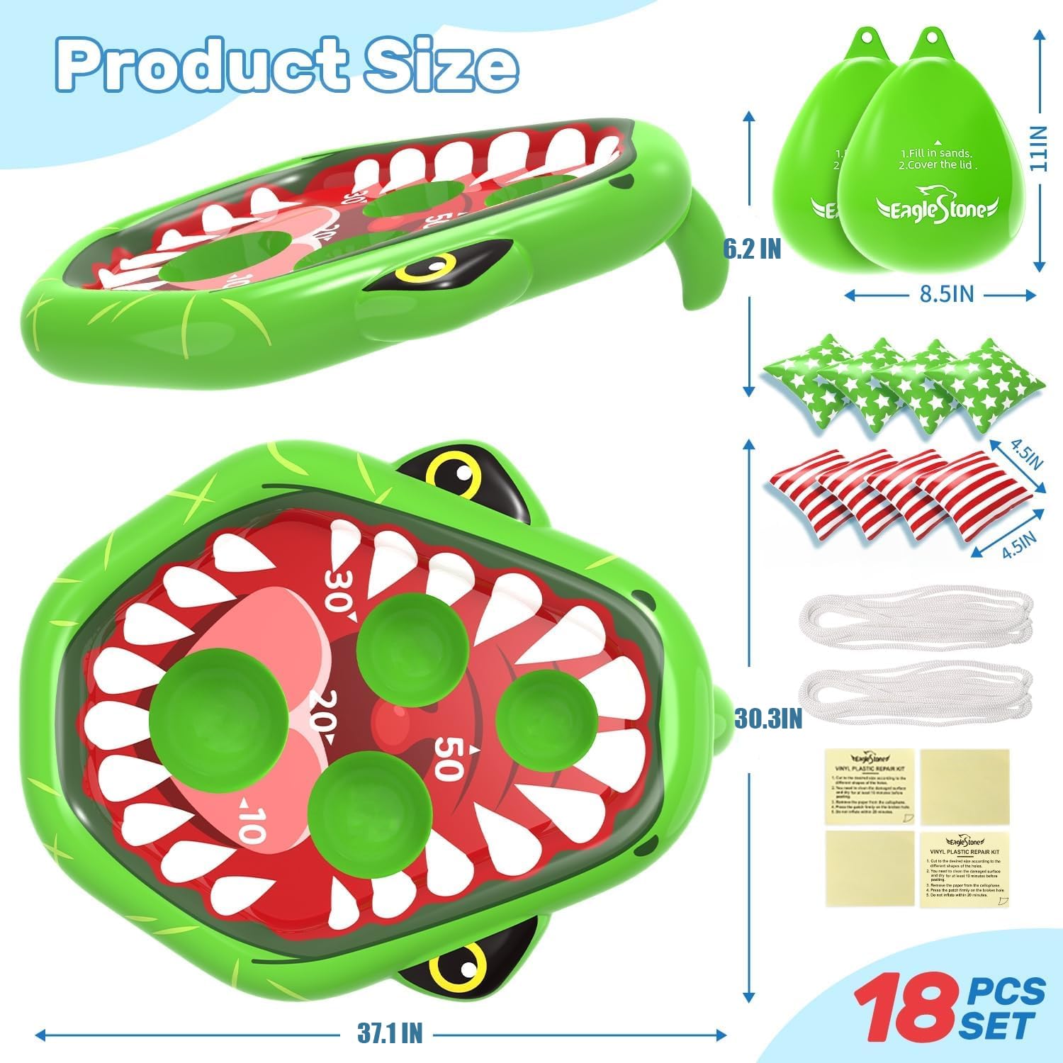 **EagleStone Inflatable Pool Cornhole Game Set - 2PCS Dinosaur Pool Floats & 8 Bean Bags for Kids & Adults - Outdoor Water Toys for Beach, Pool Party, Backyard Fun**    *(Perfect for Summer BBQs, Family Gatherings, and Kids' Birthday Parties!)*