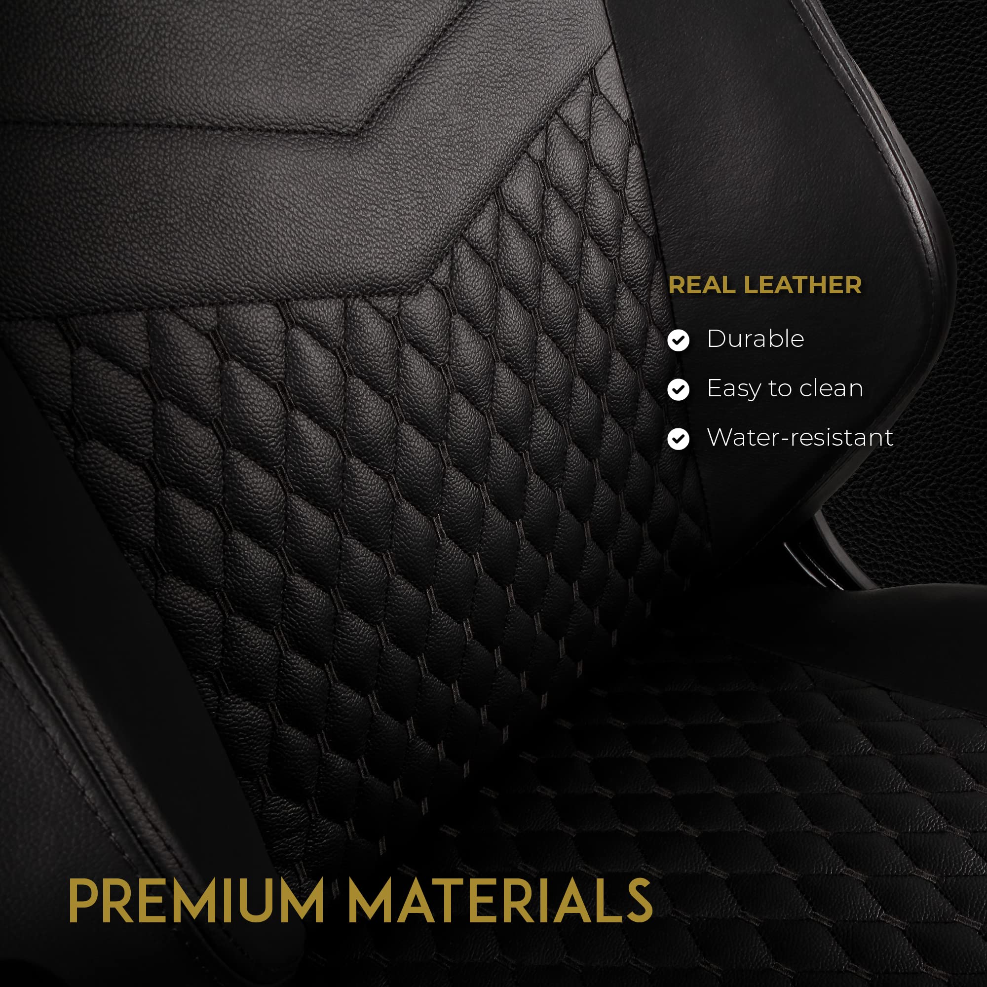 Noblechairs Hero Gaming Chair - Ergonomic Office Chair with Adjustable Lumbar Support, Premium Real Leather, Black - Perfect for PC Gaming, Work from Home & Office Workspace