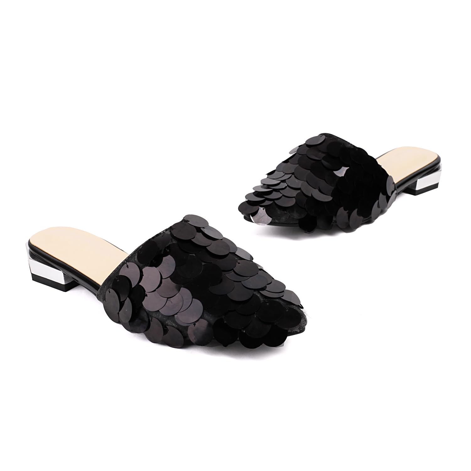 Women's Sequined Pointed Toe Mule Slippers - Elegant Dress Shoes for Casual & Formal Occasions | Comfortable Slip-On Flats for Work, Parties & Everyday Wear