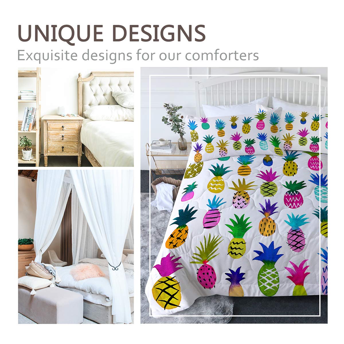 BlessLiving 3-Piece Rainbow Pineapple Comforter Set with Reversible Design & Pillow Shams - King Size Tropical Fruit Bedding for Women & Adults - Vibrant Pineapple Print Bed Set for Beach House, Summer Decor & Guest Room