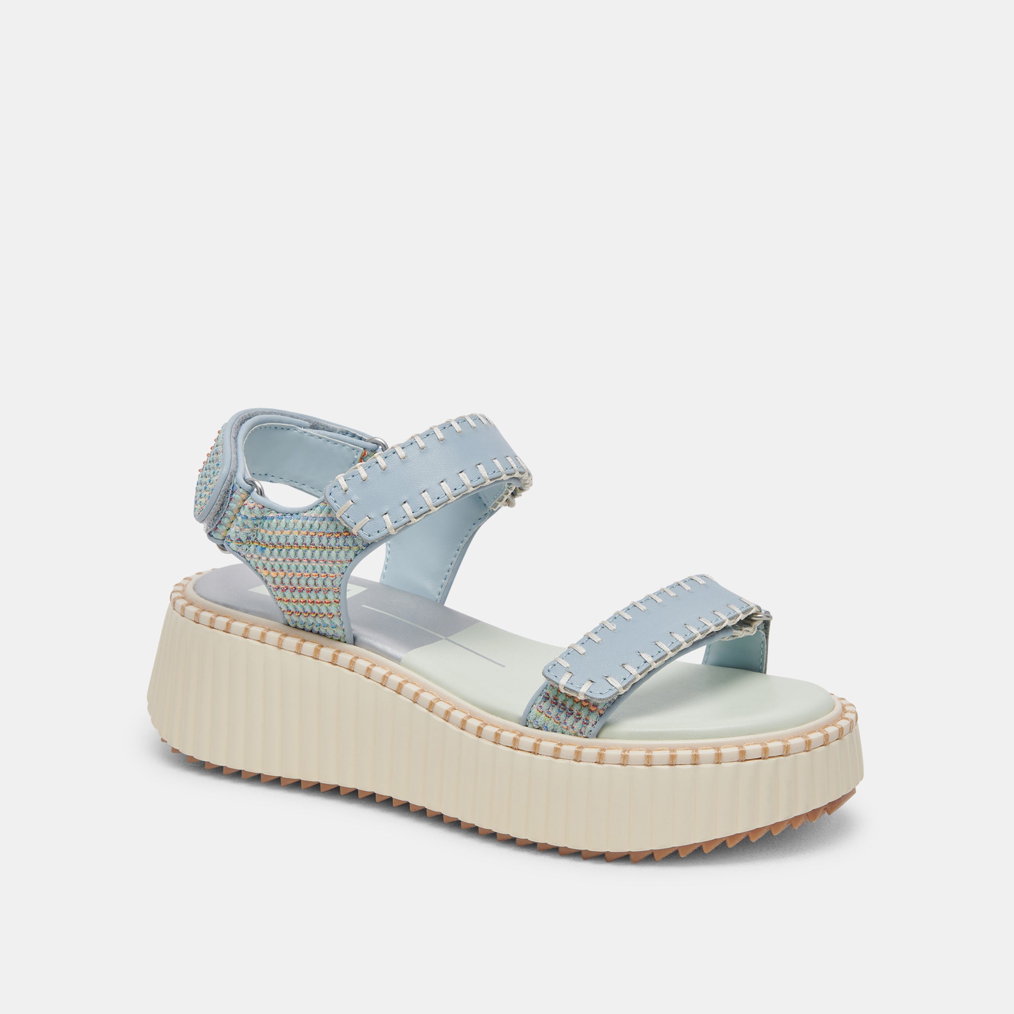 DEBRA Women's Light Blue Knit Sandals - Comfortable Casual Summer Beach Shoes for Walking, Travel & Outdoor Activities
