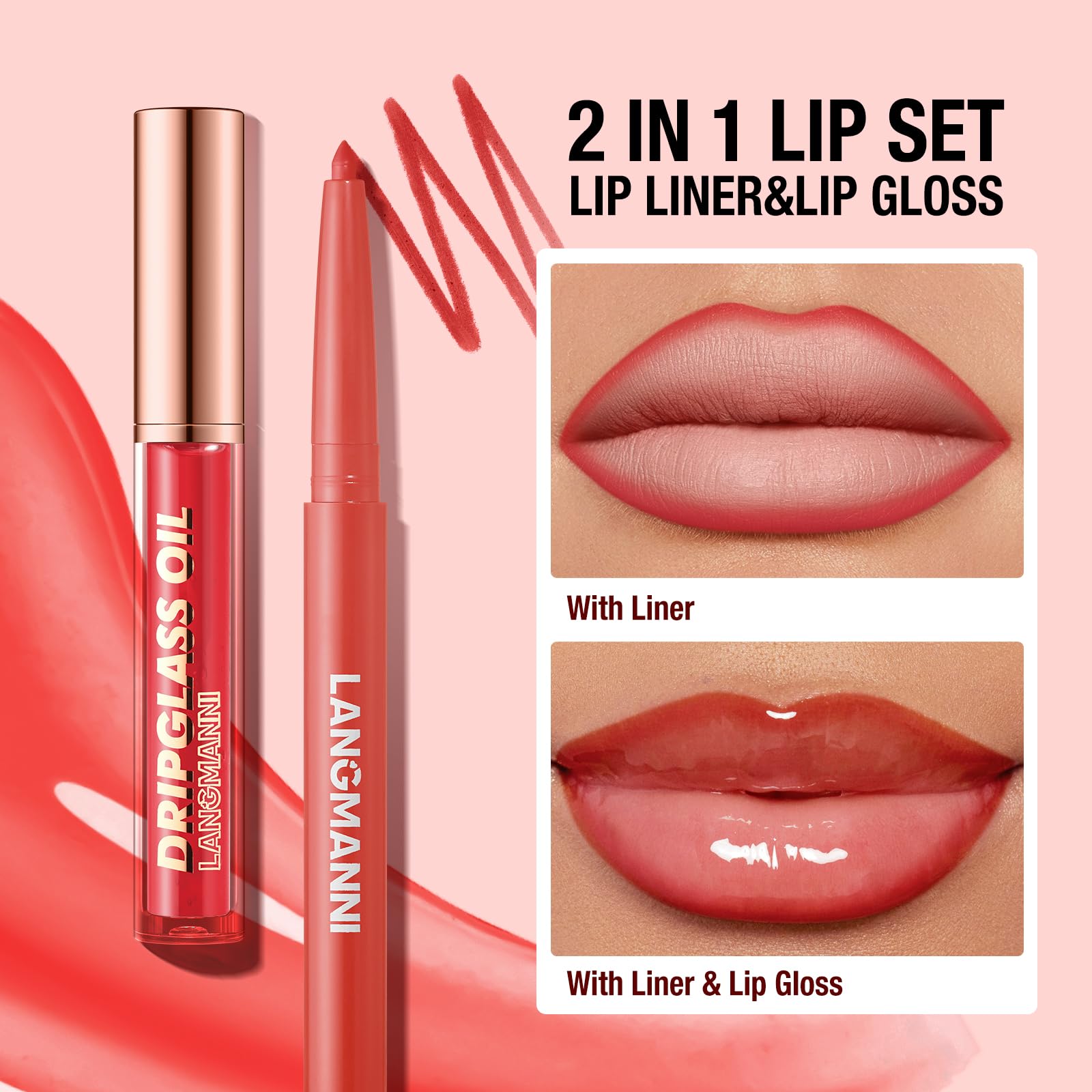 LANGMANNI 6 Matte Lip Liner & 6 Nourishing Lip Oil Gloss Set - Long Lasting Hydrating 2-in-1 Makeup Kit | Perfect for Daily Beauty, Party & Gift for Women & Girls