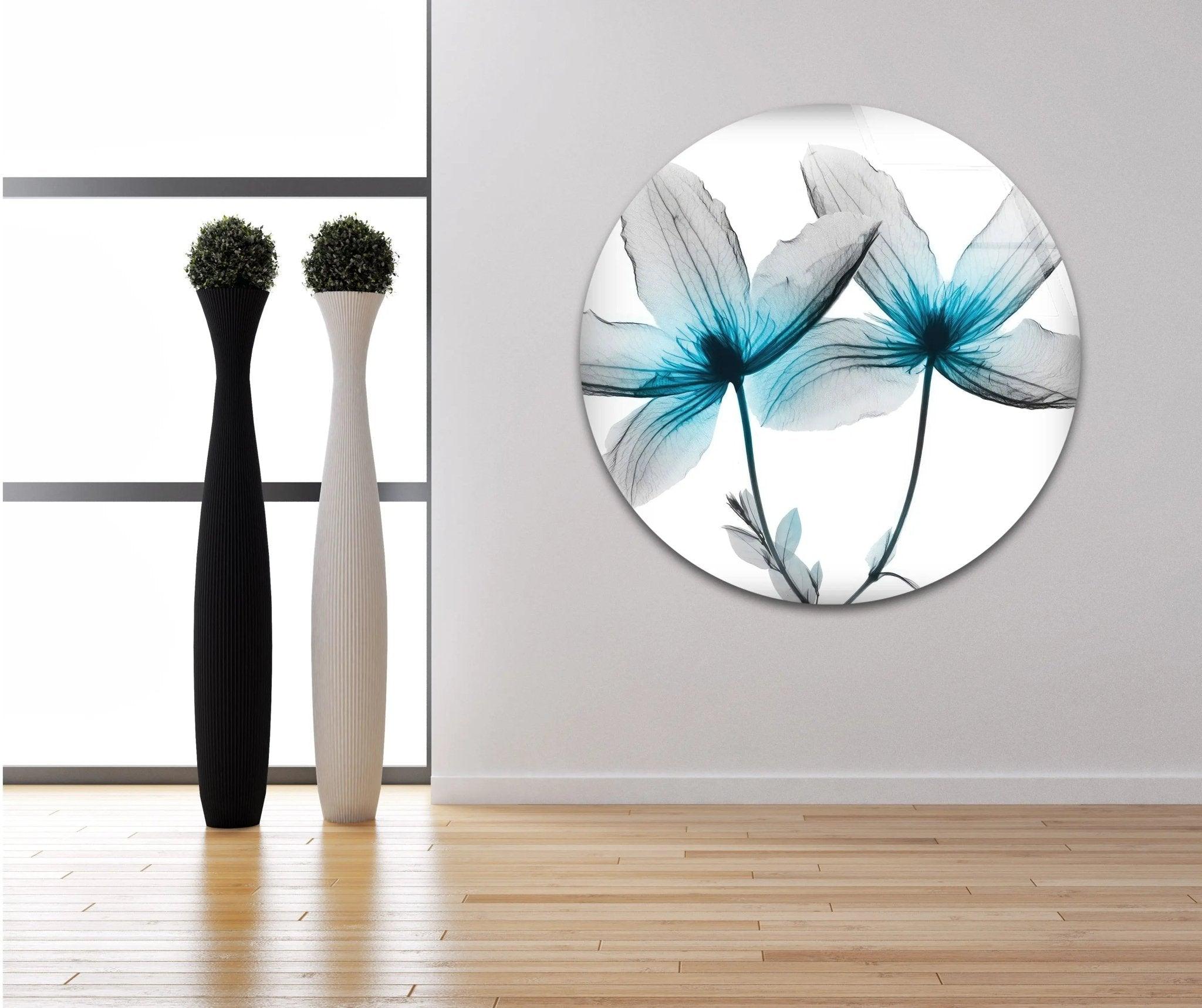 Albert Koetsier Blue X-Ray Flower Glass Wall Art - Modern Home Decor for Living Room, Bedroom & Office - Unique Handmade Glass Artwork