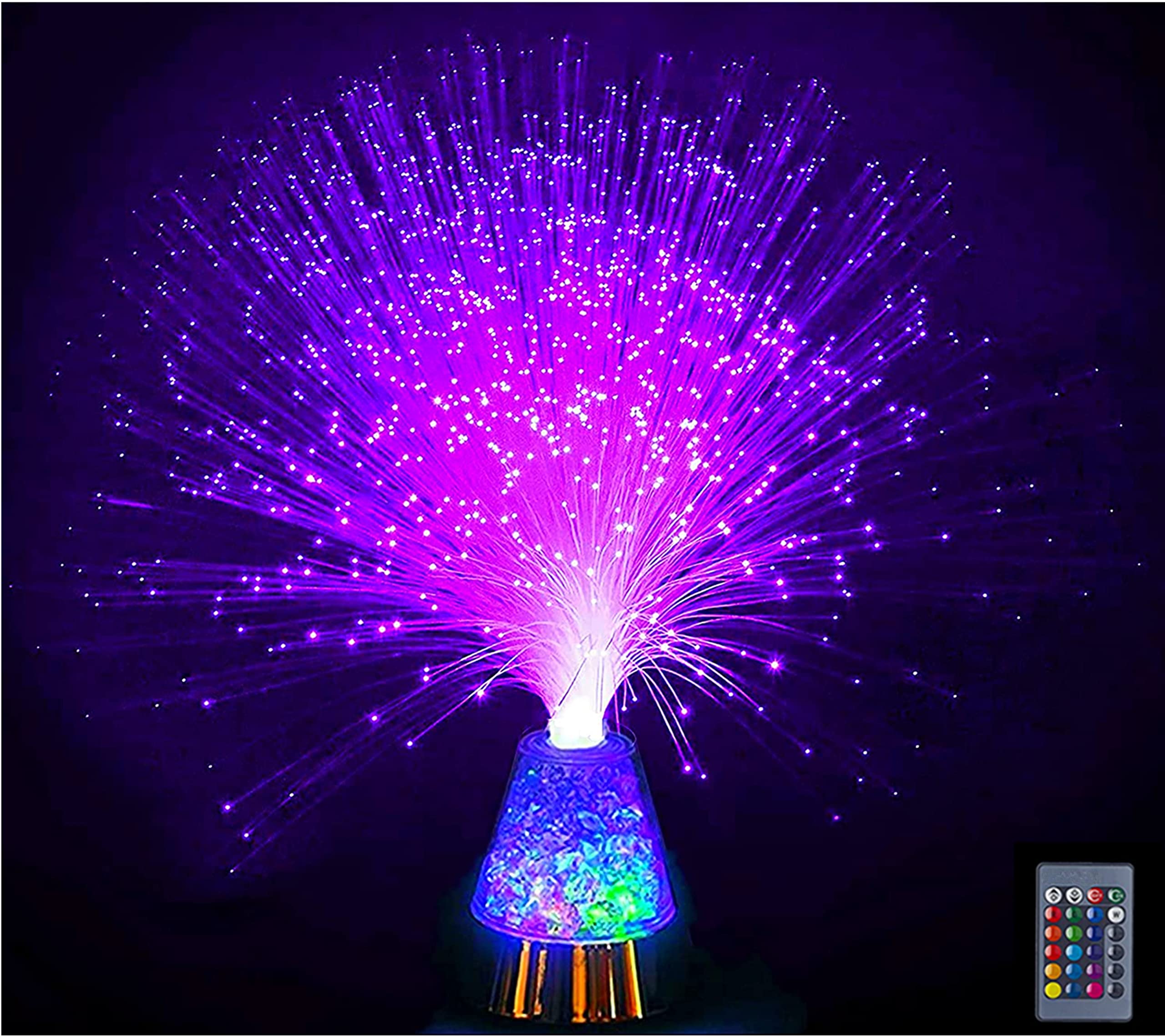 Qianning LED Fiber Optic Lamp - 14 Inch Color Changing Crystal Base with Remote Control, USB/Battery Powered Home Decor - Perfect for Bedroom, Living Room, Wedding Centerpiece & Party Decorations