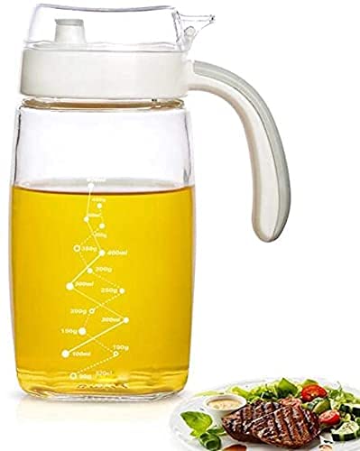 Premium 820ML Glass Olive Oil Dispenser Bottle - Leak-Proof Oil & Vinegar Cruet with Measurement Scale - Transparent White Kitchen Essential for Salad Dressing & Cooking