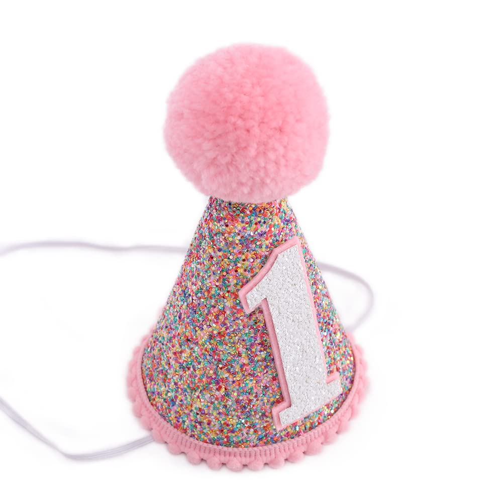 Sparkly Rainbow Cone Birthday Hat - Glitter Party Hat for Birthday Celebrations, Festive Rainbow Party Decorations - Perfect for Birthday Parties, Baby Showers & Carnival Events