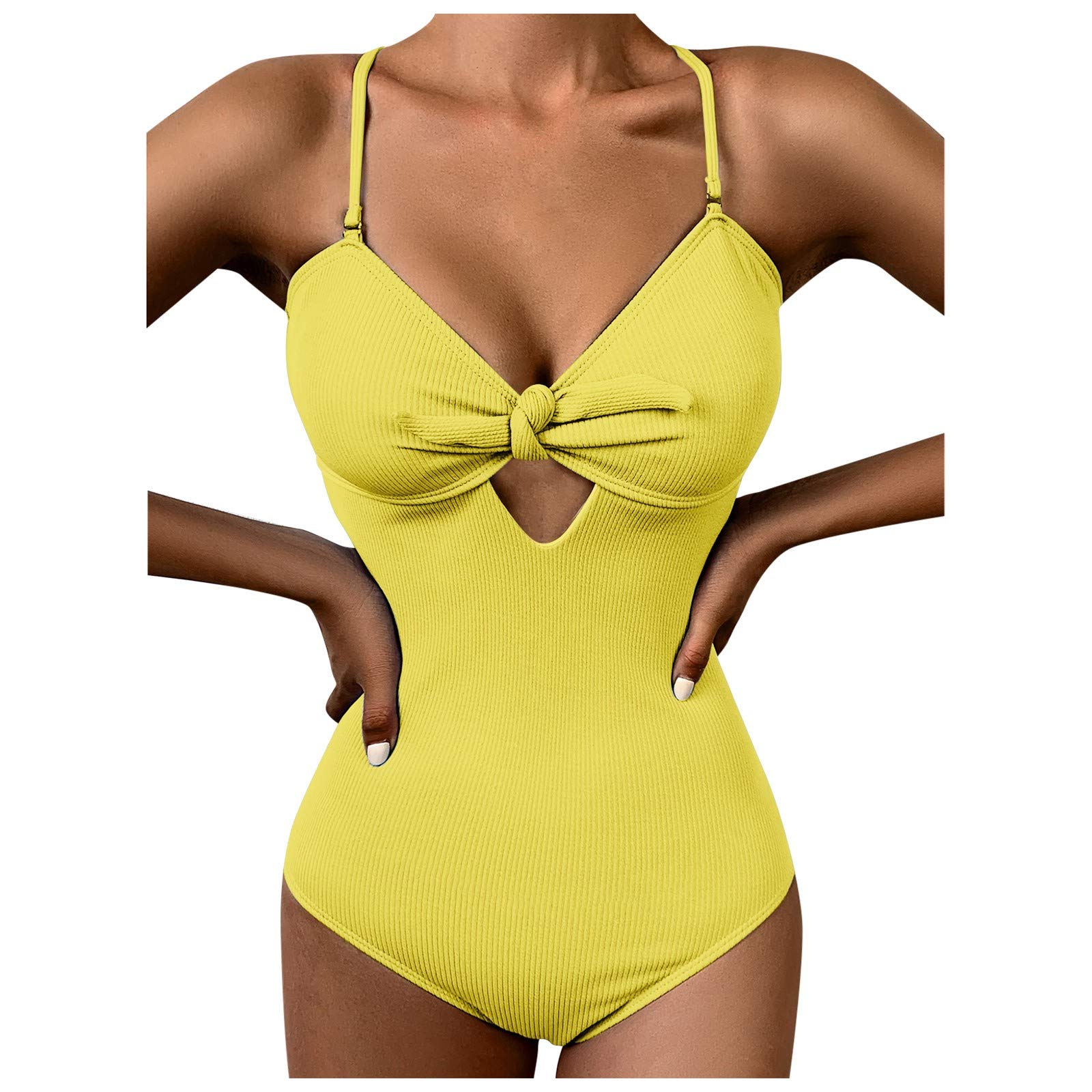 Sexy Women's One Piece Swimsuit - Bare Back Solid Color Bikini with Chest Knot Design for Beach & Pool | Perfect for Summer Vacations, Swim Parties & Tropical Getaways #2864