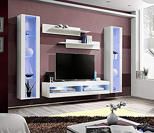 Modern Floating TV Stand with Storage & LED Lights - Wall-Mounted Entertainment Center for Bedroom & Living Room - White TV Console with Shelves - Perfect for Small Spaces & Home Theater Setup