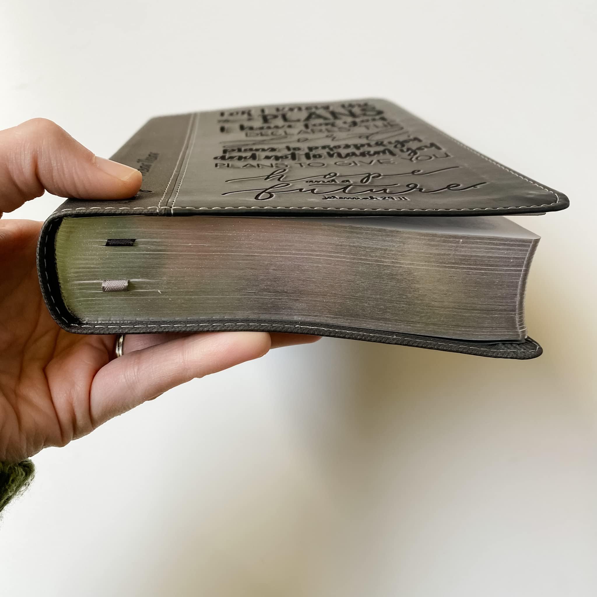 Hand Lettered & Laser Engraved NIV Black/Gray Leathersoft Bible - Custom Name Personalization - Perfect Wedding, Baptism, Graduation & Birthday Gift - Ideal for Church, Bible Study & Daily Devotion
