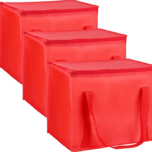 **CIVJET Insulated Grocery Shopping Bags - Extra Large Reusable Tote Bags for Travel, DoorDash Food Delivery, Picnics & Camping - Keep Food Hot or Cold - 3-Pack (Red)**