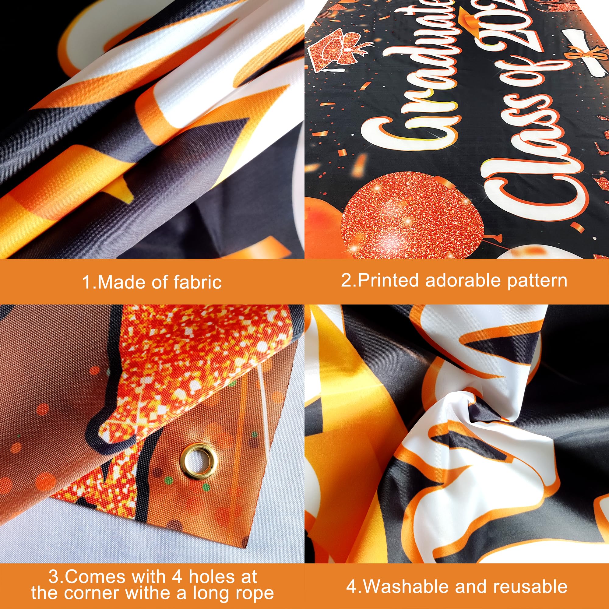 KatchOn Class of 2025 Graduation Banner - Extra Large 72x44 Inch Orange & Black Backdrop for Graduation Party Decor | Perfect for High School, College Graduation Ceremonies & Photo Booths