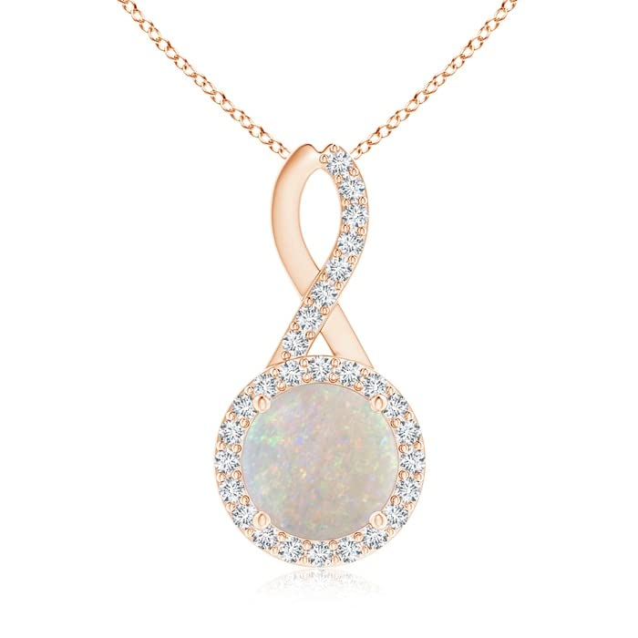 Angara Infinity Round Opal and Diamond Halo Pendant Necklace - 1.15 Carat AA Quality Opal with Sterling Silver Chain | Elegant Jewelry Gift for Women, Perfect for Weddings, Anniversaries & Special Occasions