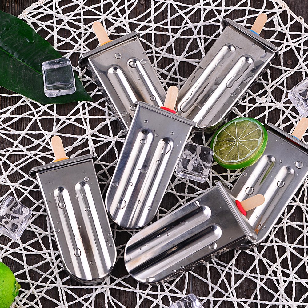 6-Piece Stainless Steel Popsicle Molds Set - Reusable Ice Cream & Lolly DIY Maker for Homemade Frozen Treats - Perfect for Summer Snacks, Kids Parties & Healthy Desserts
