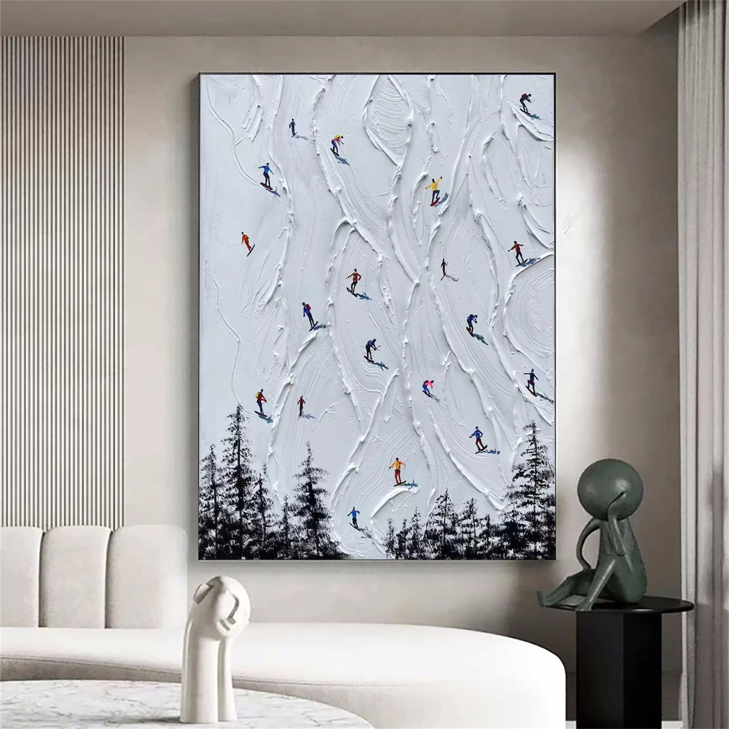 Premium Skiing Sport Art Textured Painting Canvas Wall Decor - Winter Sports Themed Artwork #MM223 - Perfect for Living Room, Ski Lodge & Cabin Decor
