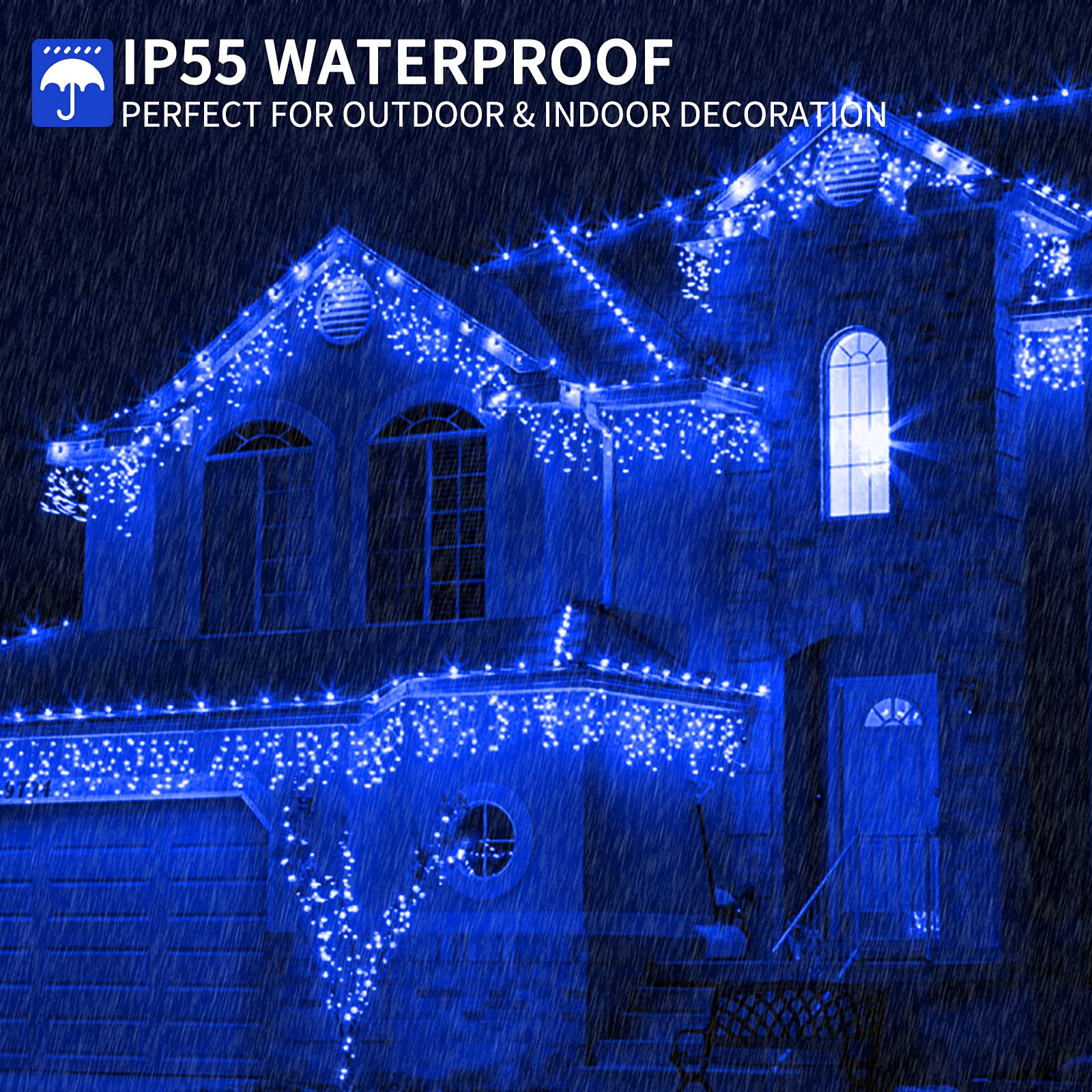 300LED Christmas String Lights 105FT - 8 Modes Blue for Xmas Tree & Outdoor Decor