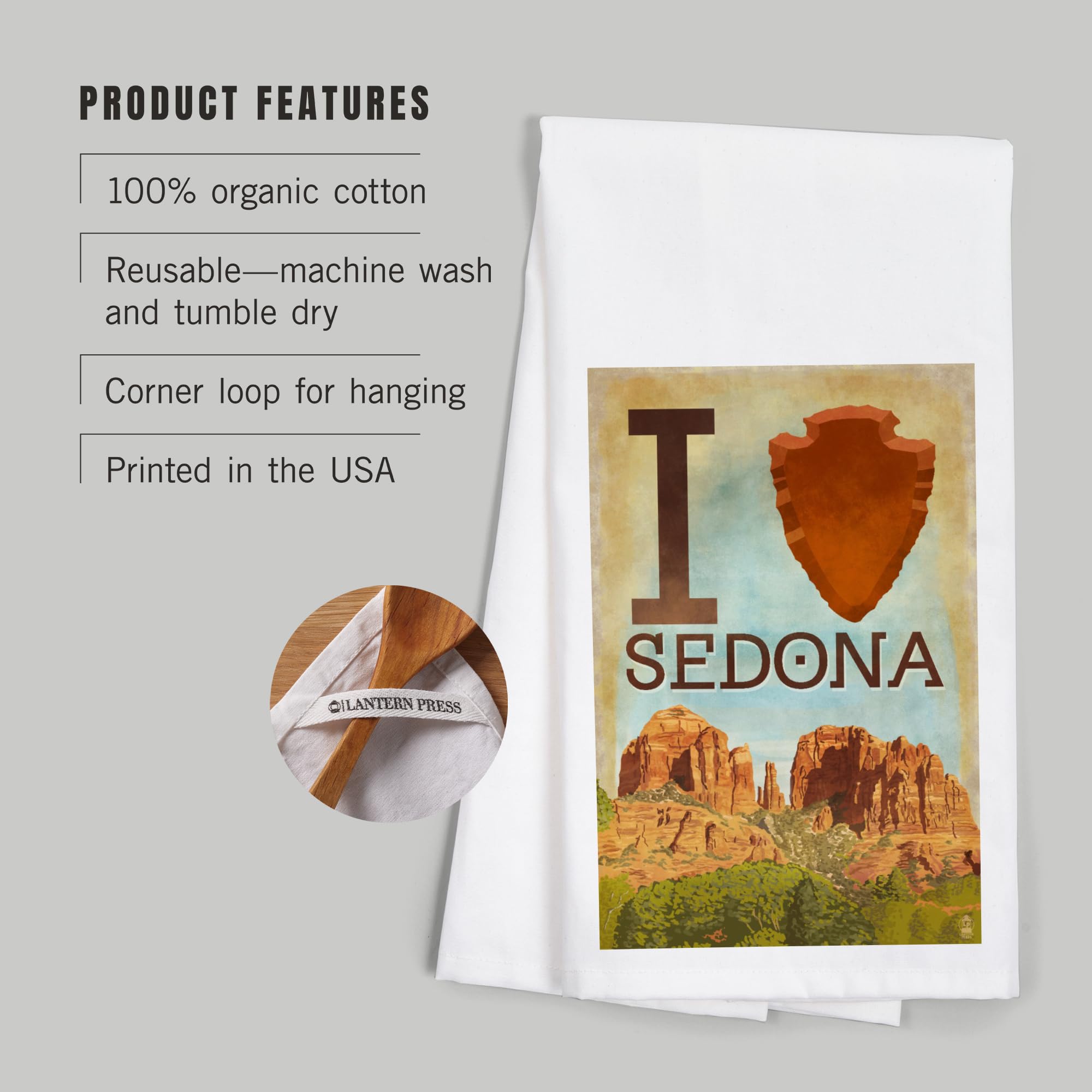 Lantern Press I Heart Sedona Arizona - 100% Cotton Tea Towel & Decorative Hand Towel for Kitchen, Home Decor, Housewarming Gift - Perfect for Drying Dishes, Decorating, and Gifting