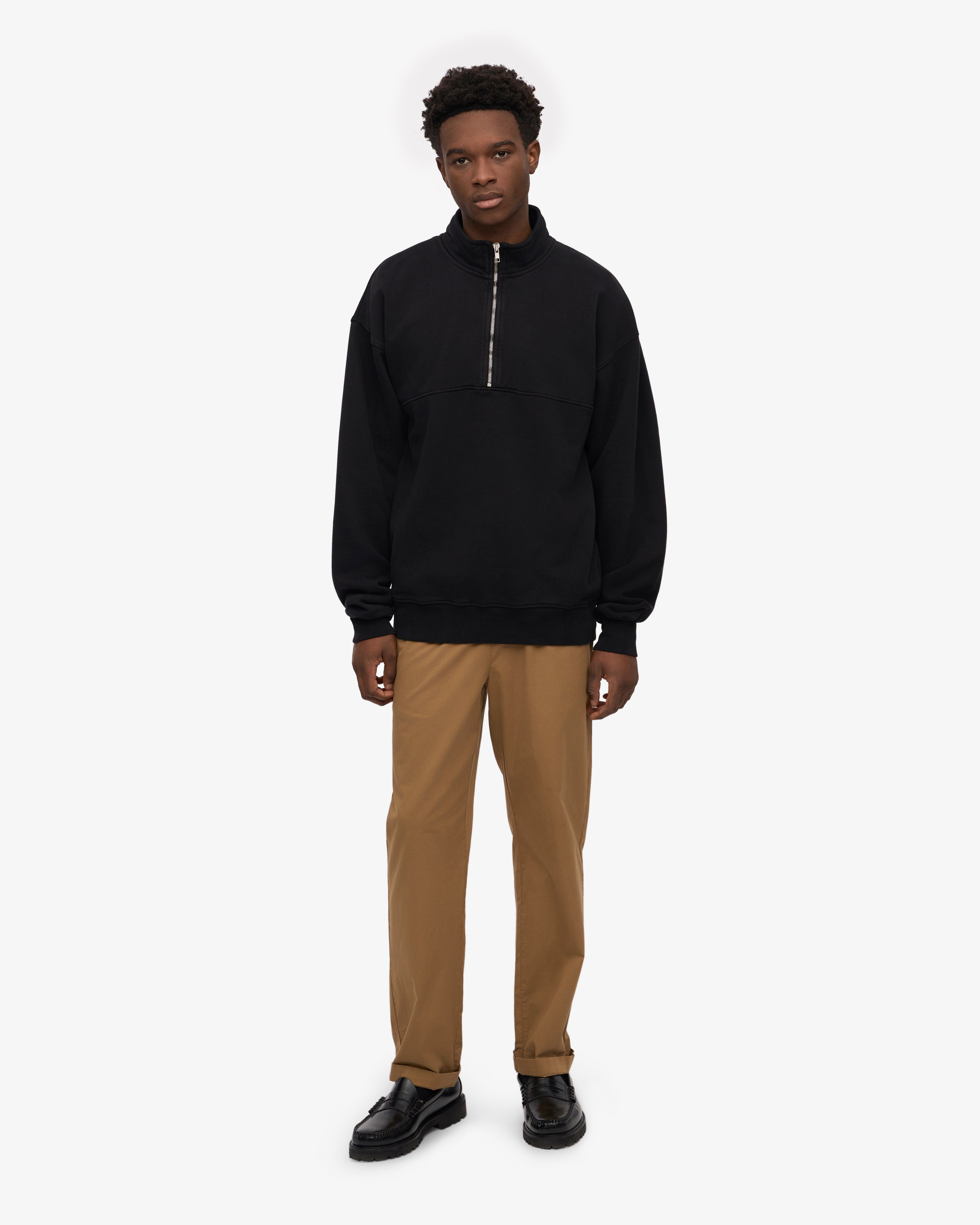 Organic Quarter Zip Pullover Sweatshirt for Men & Women - Soft & Comfortable Deep Black Fleece - Perfect for Casual Wear, Outdoor Activities & Layering in Cool Weather