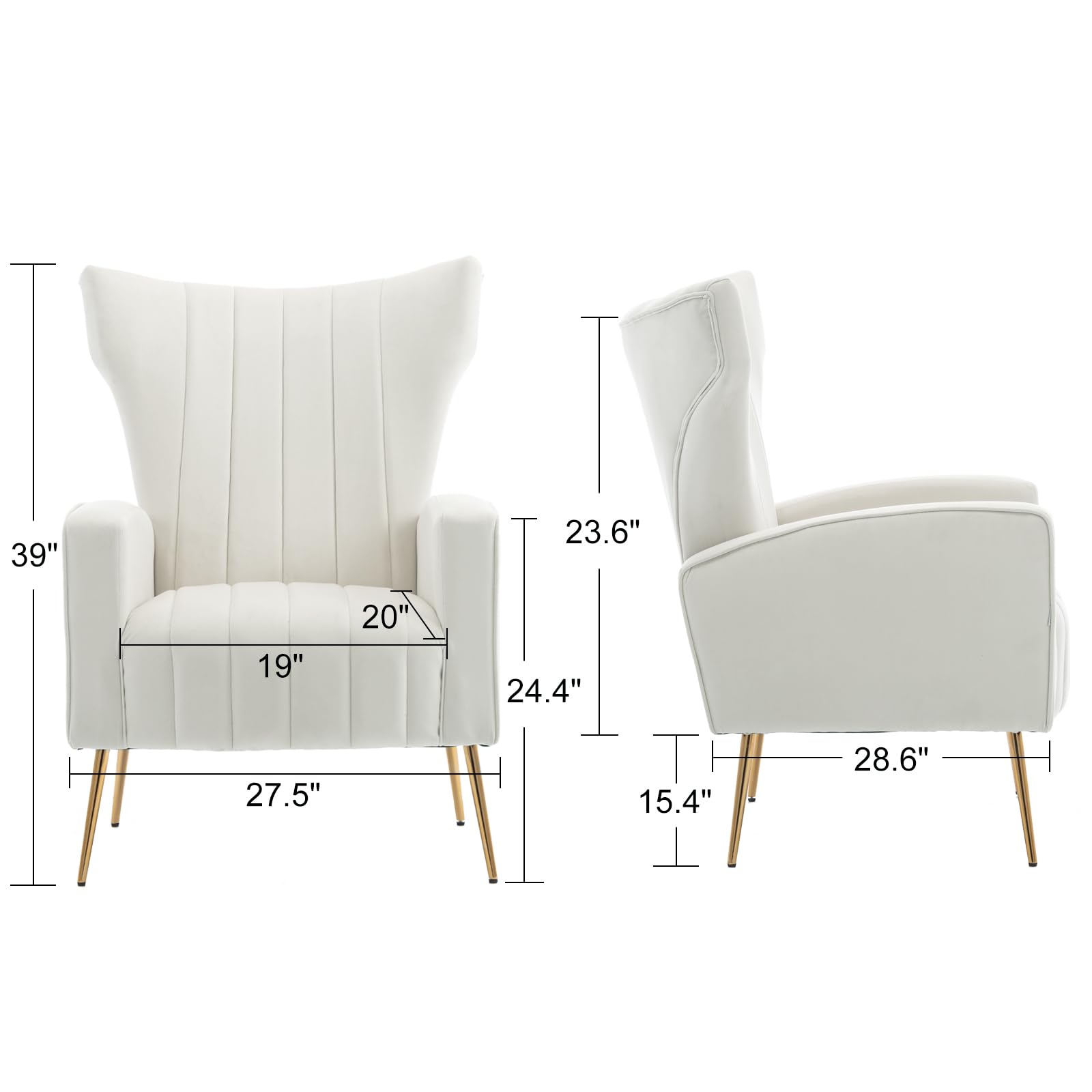 HOMEFUN 2-Piece Velvet Wingback Accent Chair Set - Modern Upholstered Armchair with Sturdy Metal Legs for Living Room, Bedroom & Nursery - Soft Beige Fabric - Perfect for Reading Nook, Lounge Area or Guest Seating