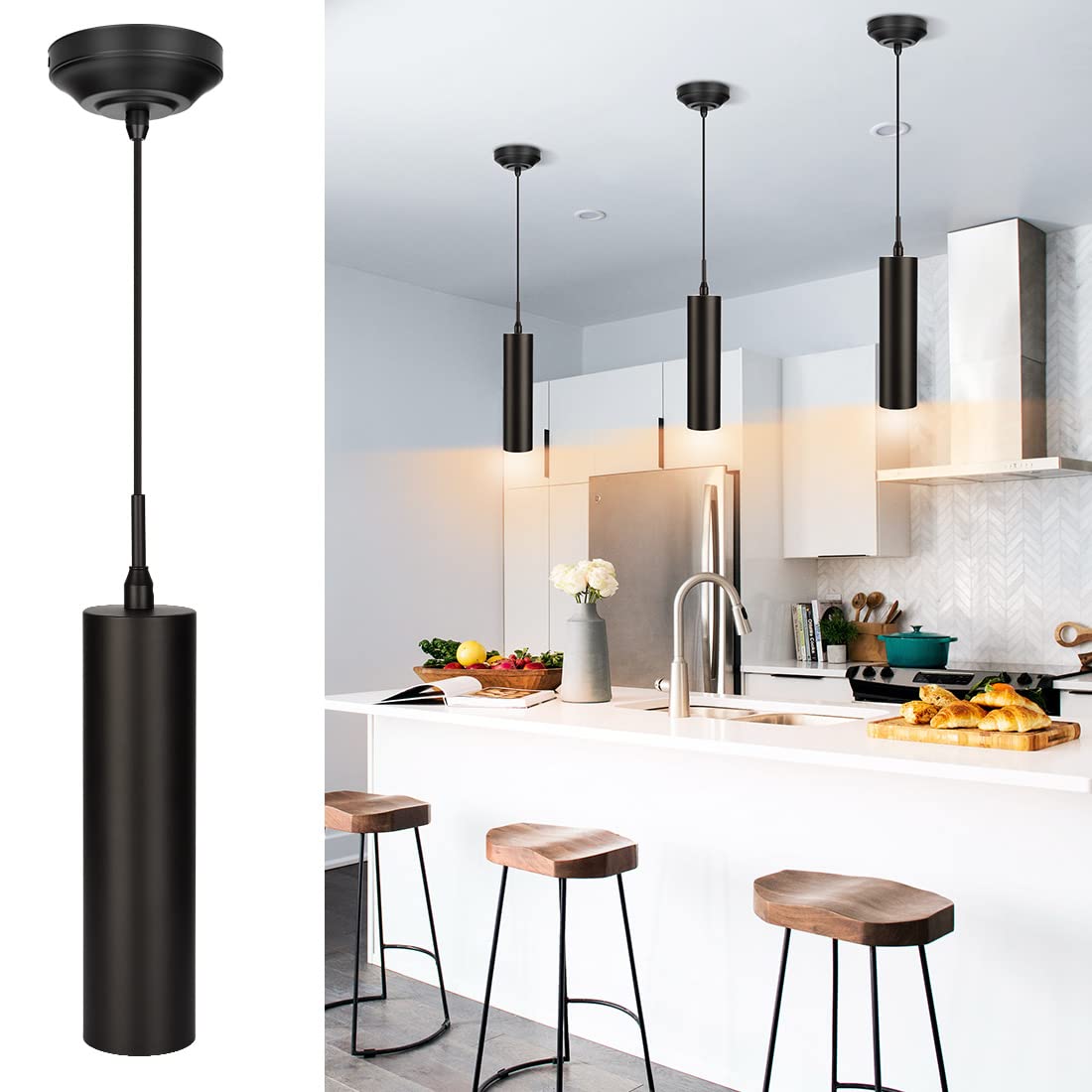 DAKASON Black LED Pendant Light Fixture - Modern Industrial Hanging Light for Kitchen Island, Dining Room, Living Room Decor - Vintage Style Chandelier Lighting for Hallway, Bar, Cafe (1 Pack) - Perfect for Home, Restaurant and Commercial Spaces