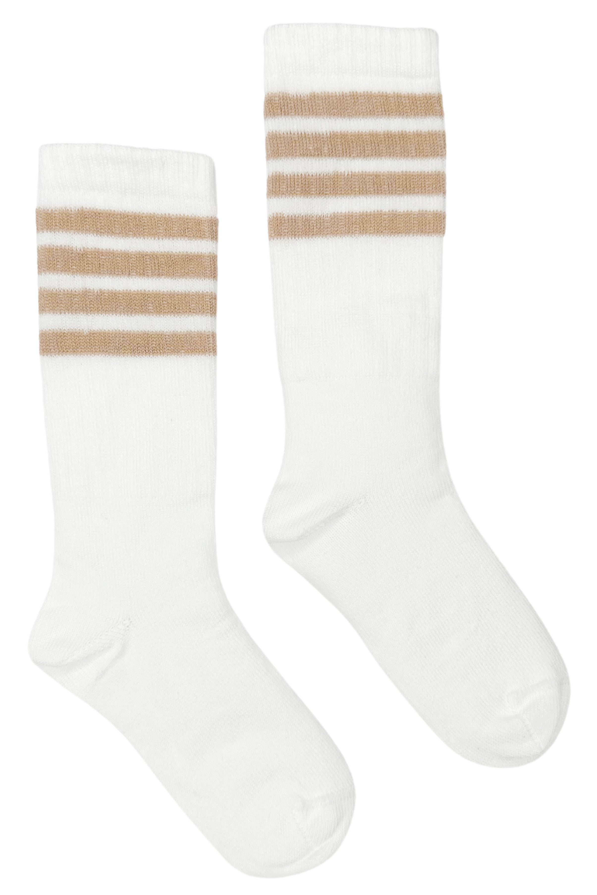 Beige Striped Knee-High Sports Socks for Running, Hiking & Workout - Breathable Athletic Socks for Women & Men