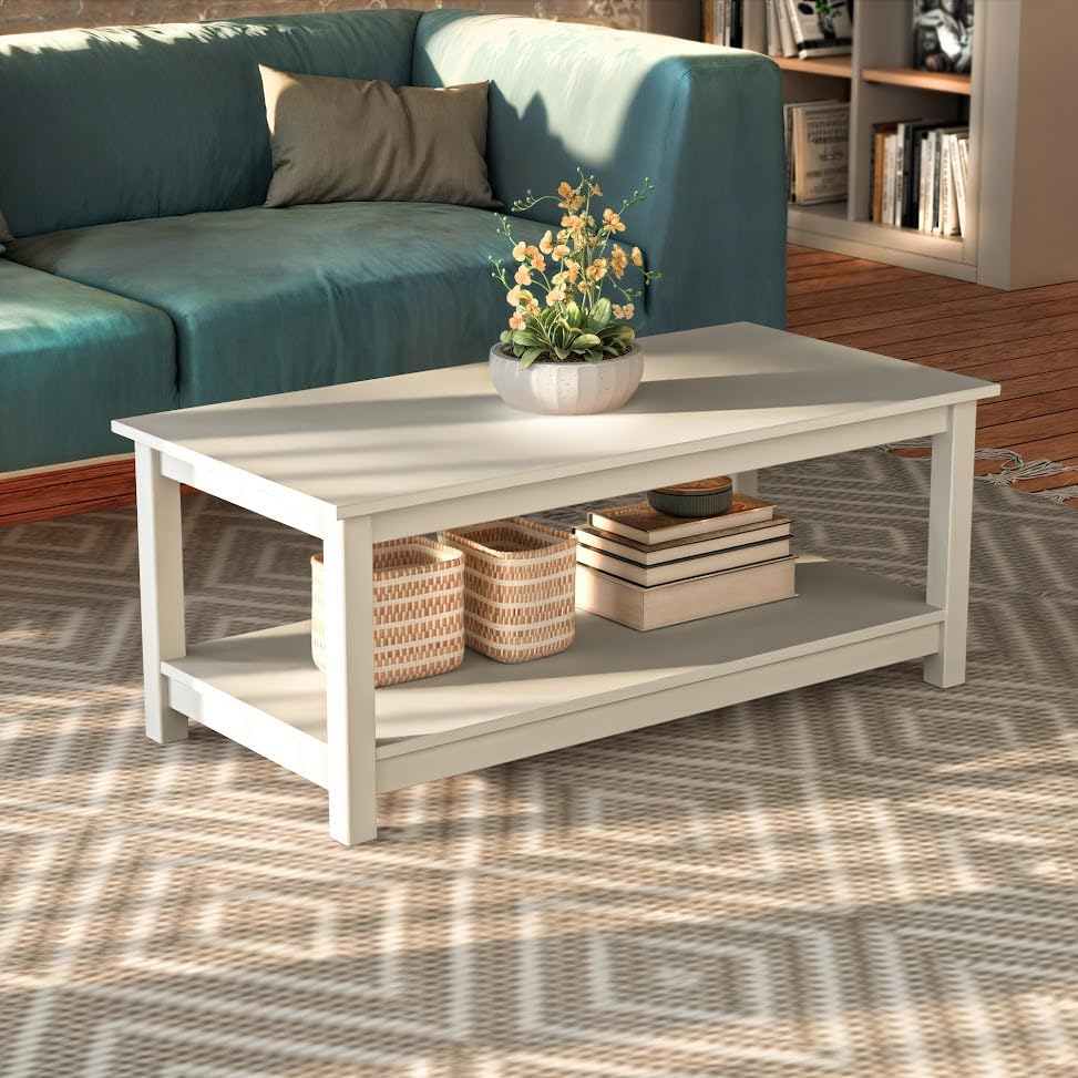 Solid White Wood Coffee Table - Modern & Durable Living Room Furniture for Home Decor, Office, and Lounge Areas