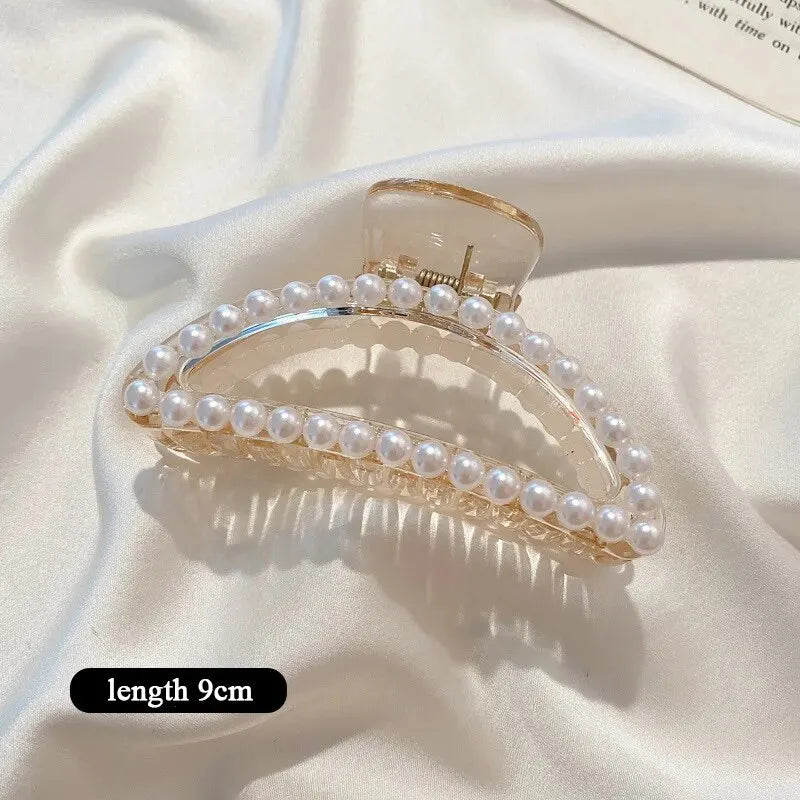 Elegant Large Acrylic Pearl Hair Clips for Women - Big Size Hair Claw Barrettes for Styling, Updos & Makeup - Perfect for Weddings, Parties & Everyday Hair Accessories