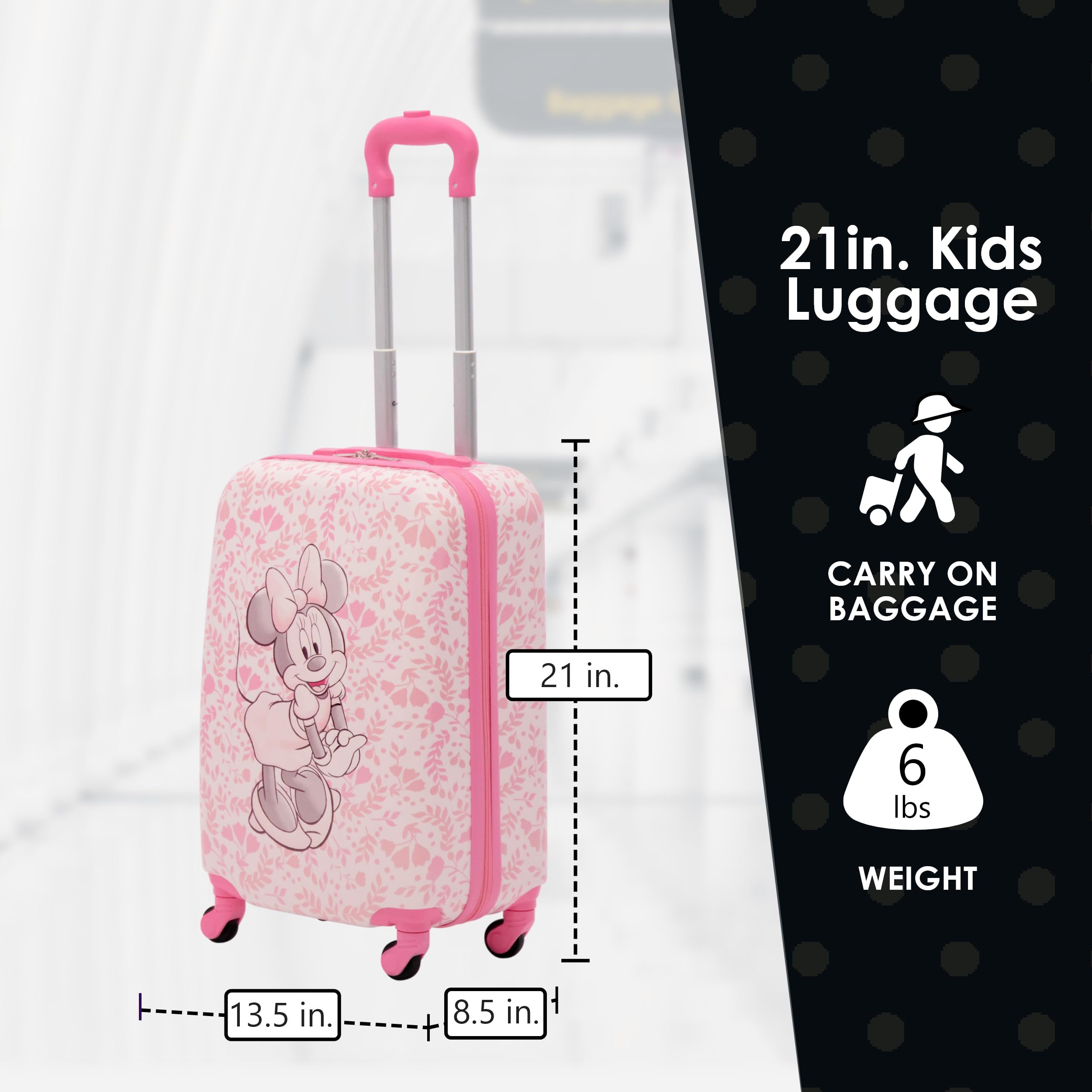 Disney Minnie Mouse 21 Inch Hardshell Spinner Luggage - Pink Floral Rolling Carry On Suitcase for Kids & Teens | Perfect for Air Travel, School Trips & Family Vacations