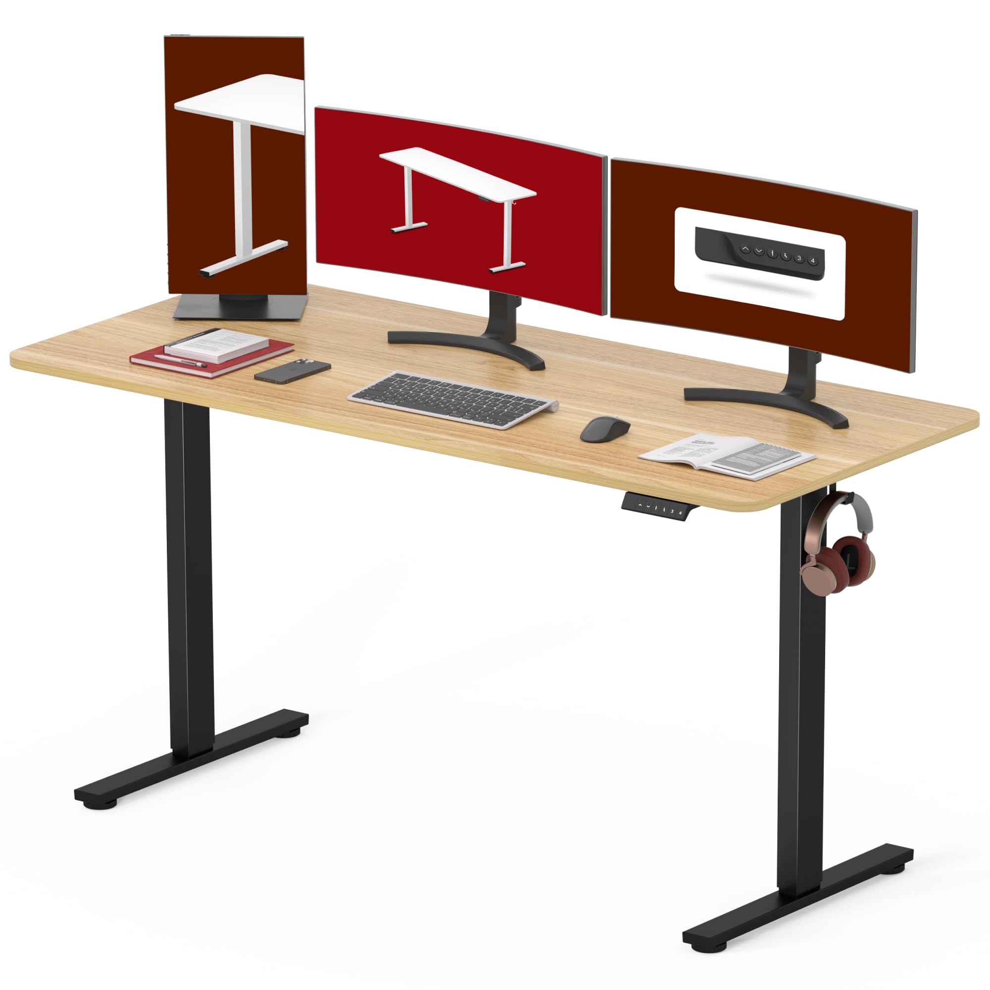 SANODESK 55 x 28 Inches Electric Standing Desk - Height Adjustable Whole-Piece Desktop with 6-Button Controller, Ergonomic Computer Desk for Home Office (Black Frame + Natural Tabletop) - Perfect for Remote Work, Gaming & Study Setup