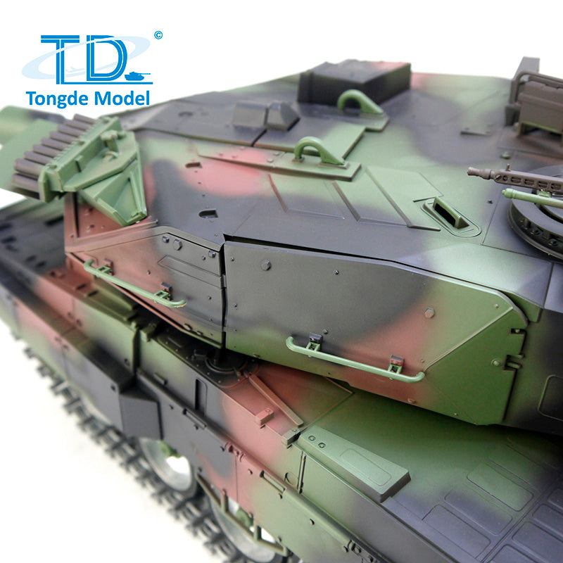1/16 Tongde RC Battle Tank - German Leopard 2A7 Remote Control Military Panzer with 320° Rotation Barrel, Recoil & BB Shooting - DIY Hobby Model for Outdoor Play, War Simulation & Collectors