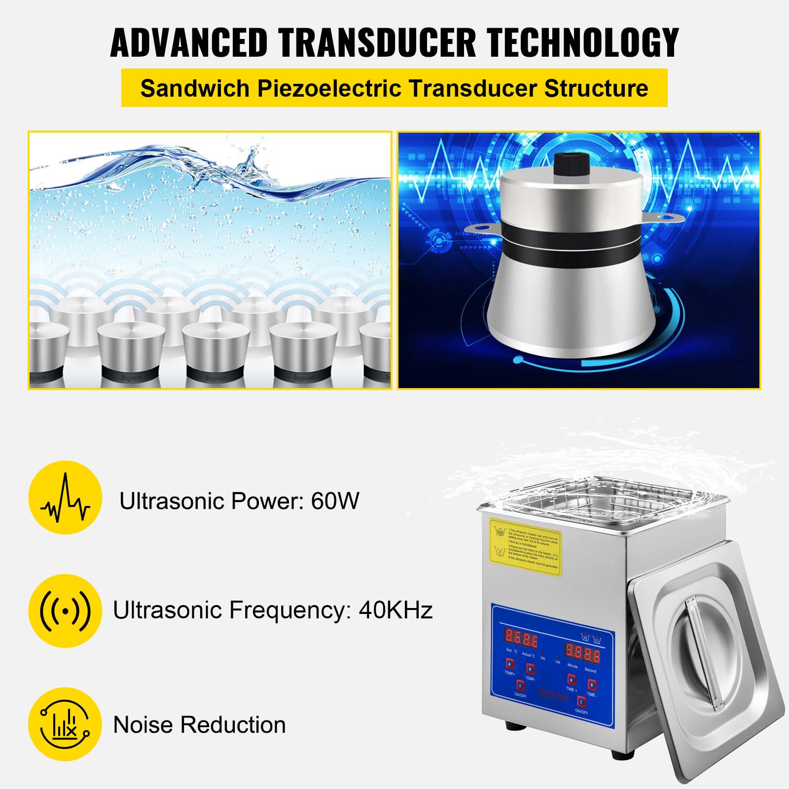 VEVOR 2L Digital Ultrasonic Cleaner with Timer, 40kHz Professional 304 Stainless Steel Jewelry Cleaner, 110V for Watch, Glasses, Diamond & Eyeglass - Perfect for Home, Jewelry Shop & Dental Lab Cleaning