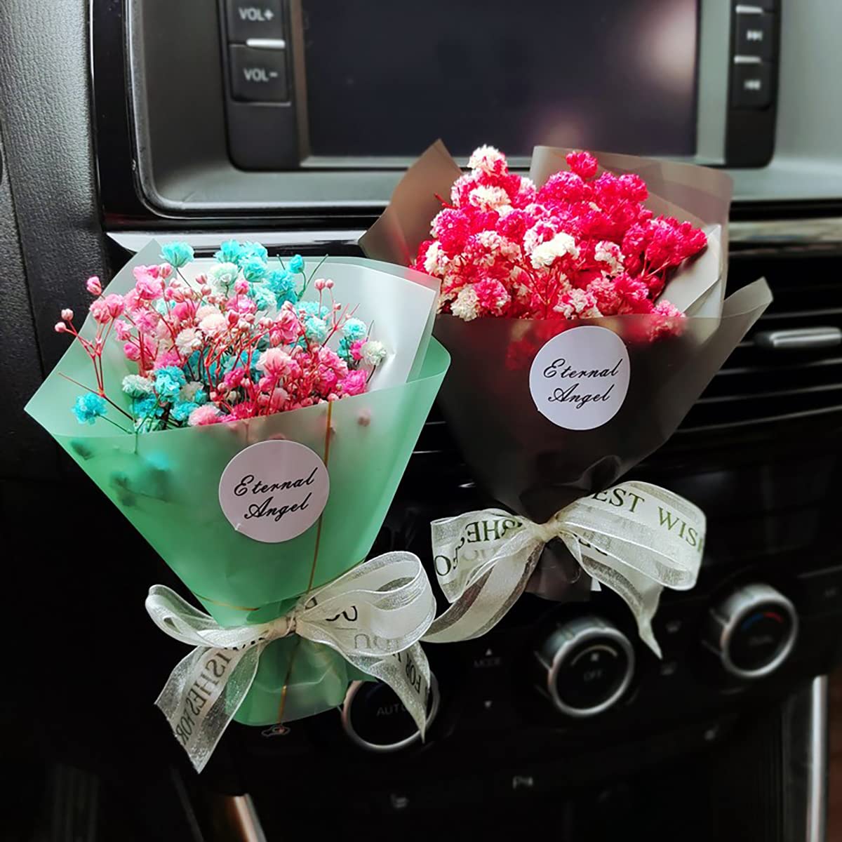Dried Gypsophila Flower Car Aromatherapy Clip - Natural Car Air Freshener Vent Clip with Baby's Breath Bouquet for Women (Black) | Perfect for Car, Office & Home Decor