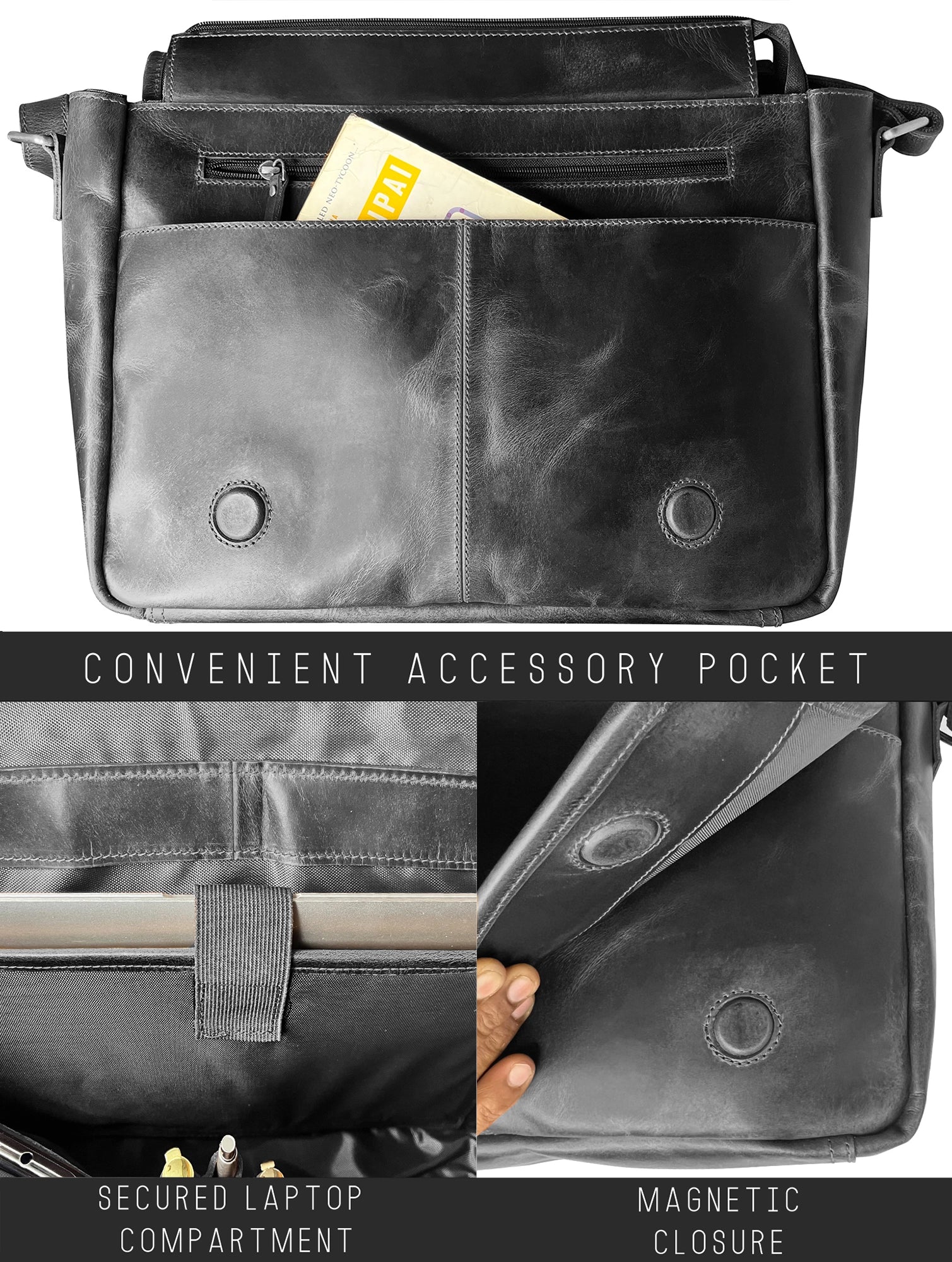 Premium Genuine Leather Briefcase for Men - Stylish Laptop Messenger Bag for Business, Office & Travel - Perfect for Professionals, Commuters and Business Trips