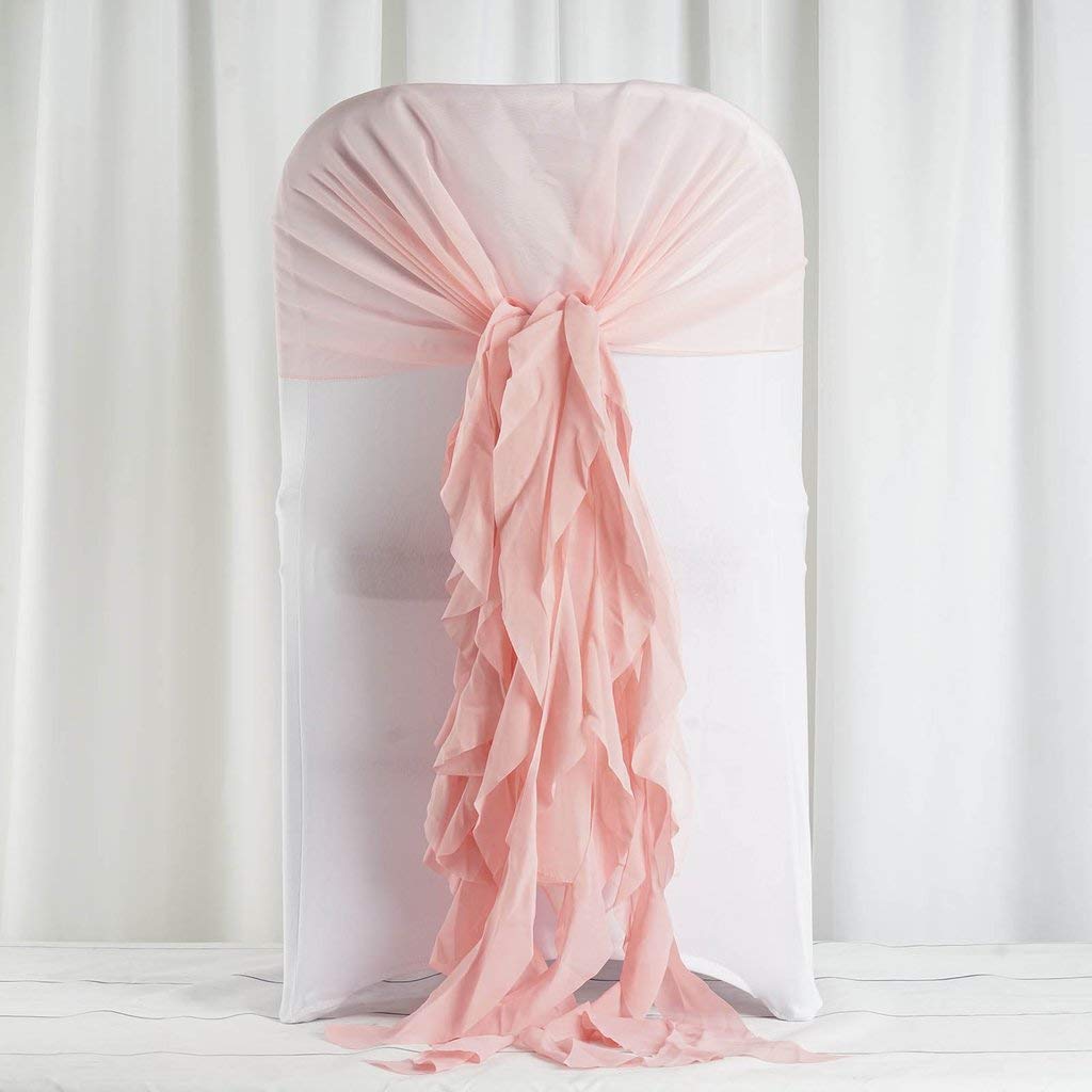 50 Premium Blush Curly Chiffon Chair Covers with Sashes - Elegant Wedding, Party & Ceremony Decorations - Perfect for Reception, Banquet & Special Event Decor