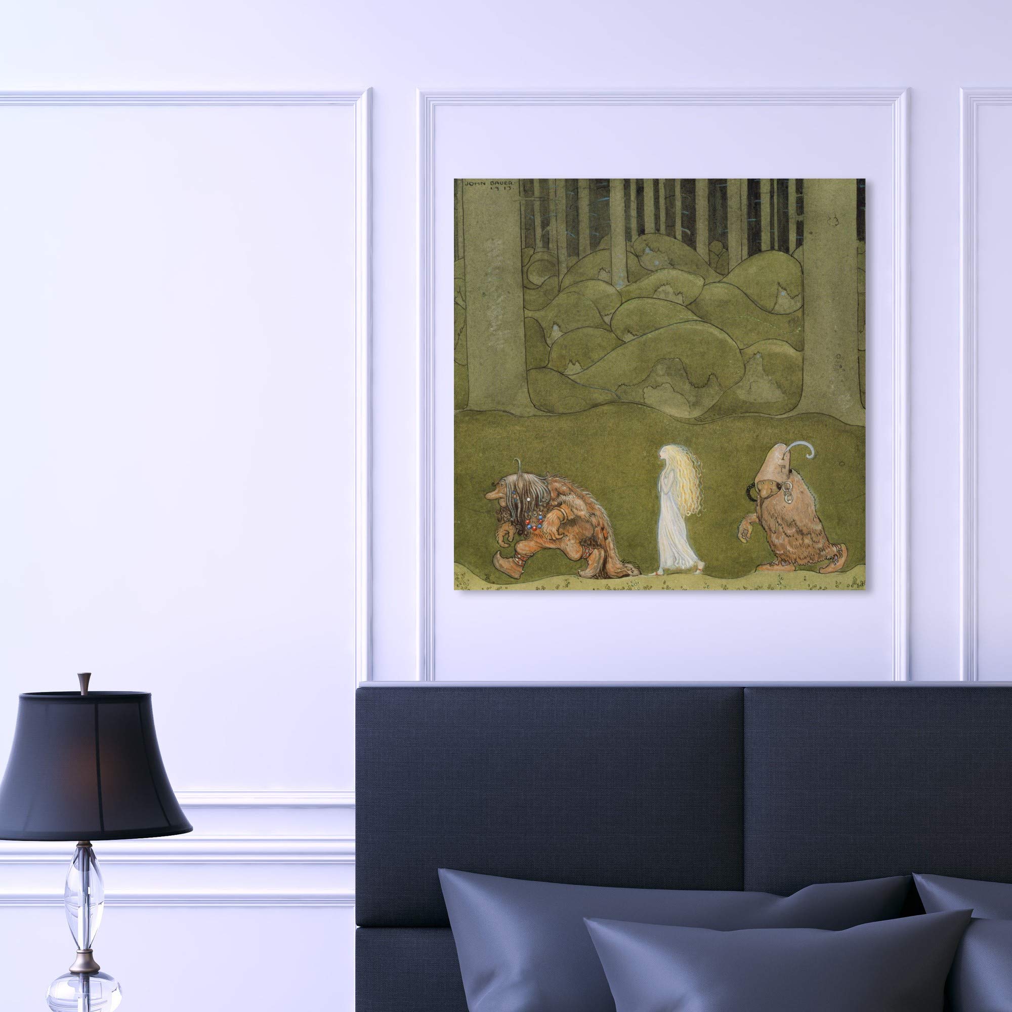 Oliver Gal Artist Co. 'The Princess and Her Friends' Fantasy Wall Art Canvas Print - 30x30 Inch Kids Room Decor in Green & Brown | Perfect for Nursery, Bedroom & Playroom Decorations