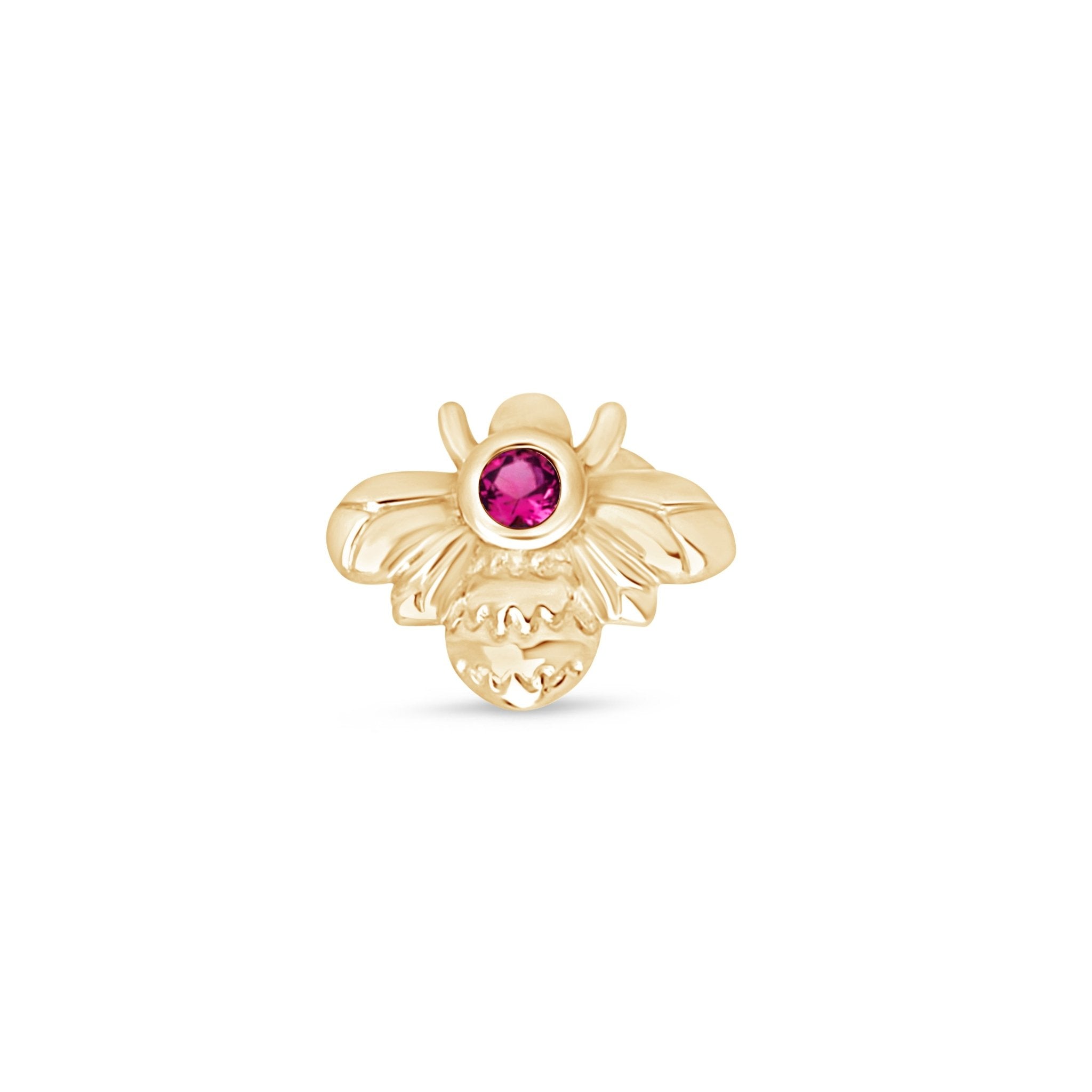 14K Yellow Gold Pink Ruby Bee Stud Earrings - Dainty Floral Jewelry for Women, Perfect for Everyday Wear, Gifts & Special Occasions