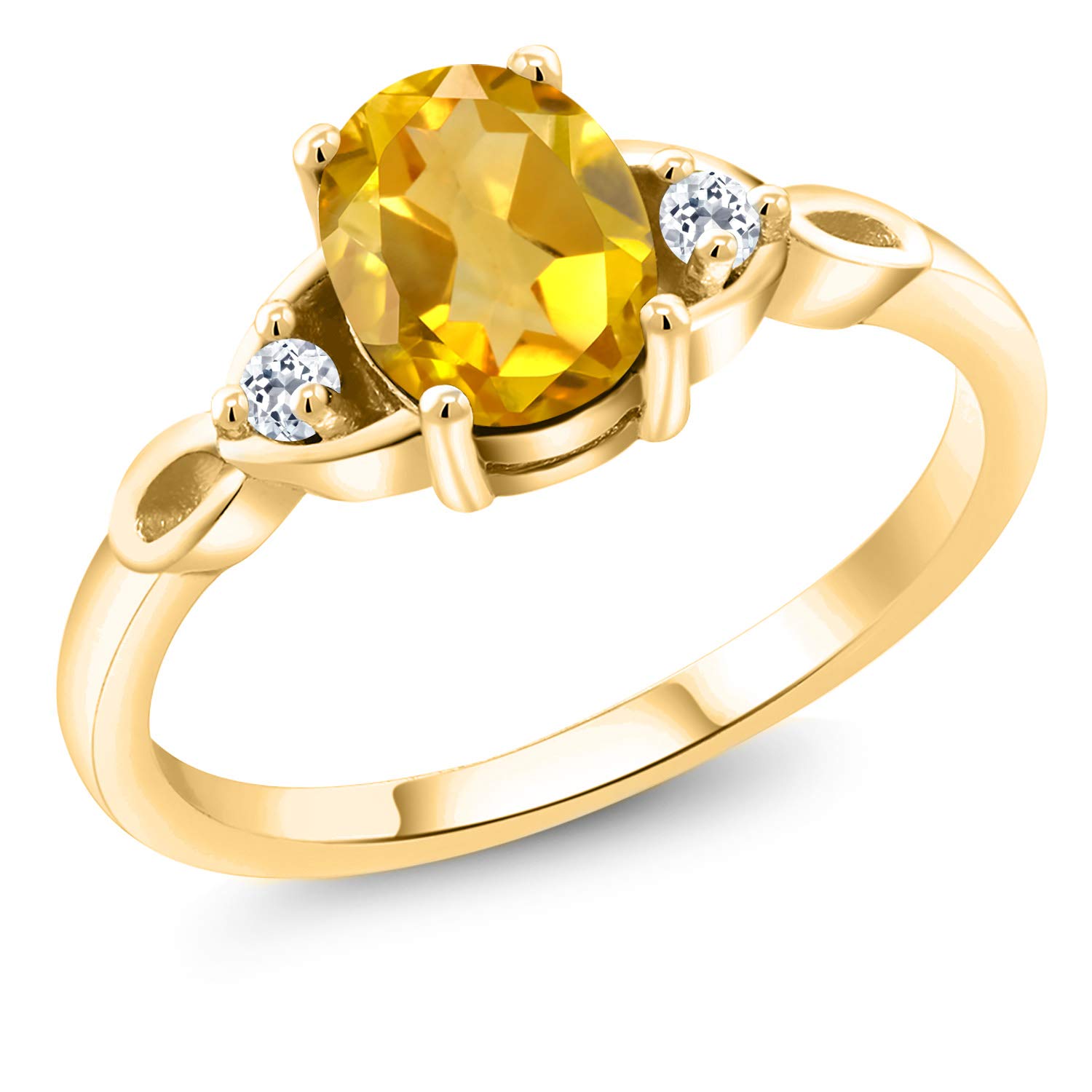 1.38 Ct Oval Yellow Citrine & White Topaz 18K Gold Plated Silver Ring for Women - Elegant Gemstone Jewelry for Engagement, Wedding & Everyday Wear