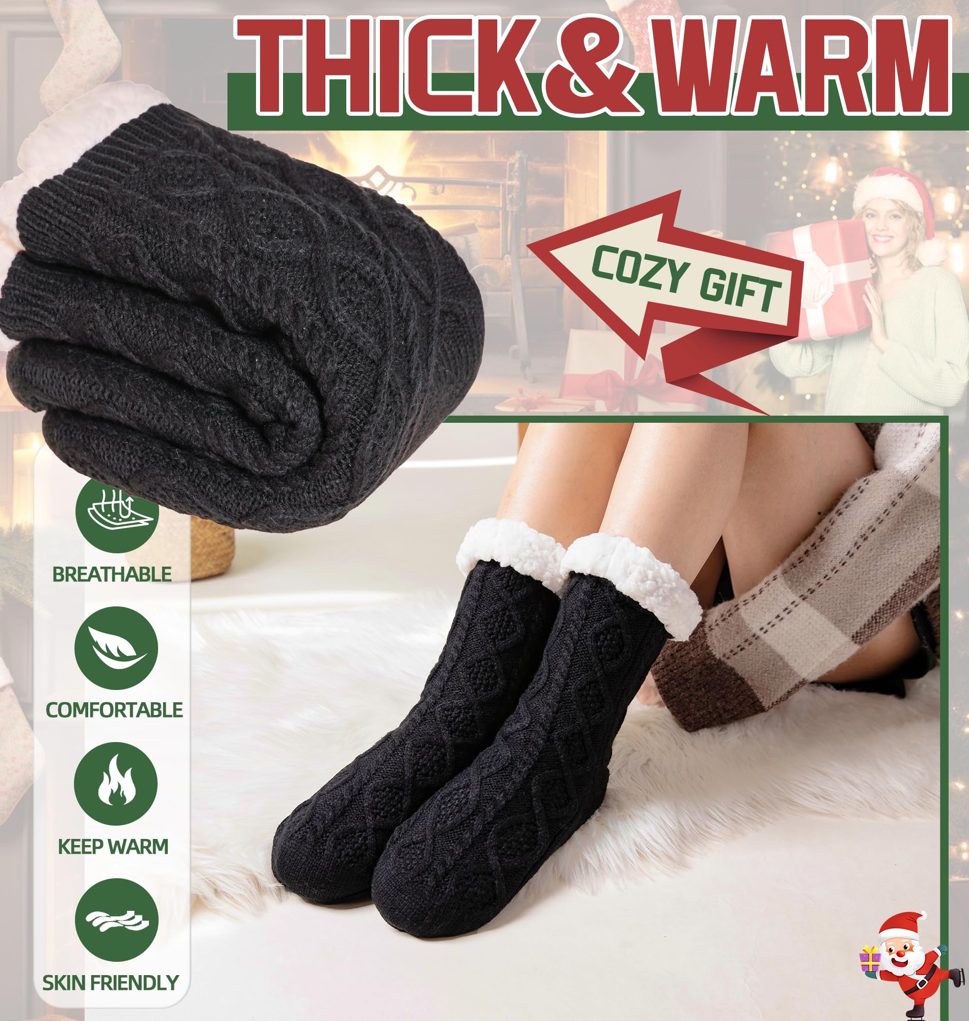 DoSmart Women's Fuzzy Slipper Socks - Winter Thermal Snowflake Fleece Lined Fluffy Warm Socks for Indoor Home, Christmas Stockings - Perfect for Cozy Evenings, Holiday Gifts & Lounge Wear