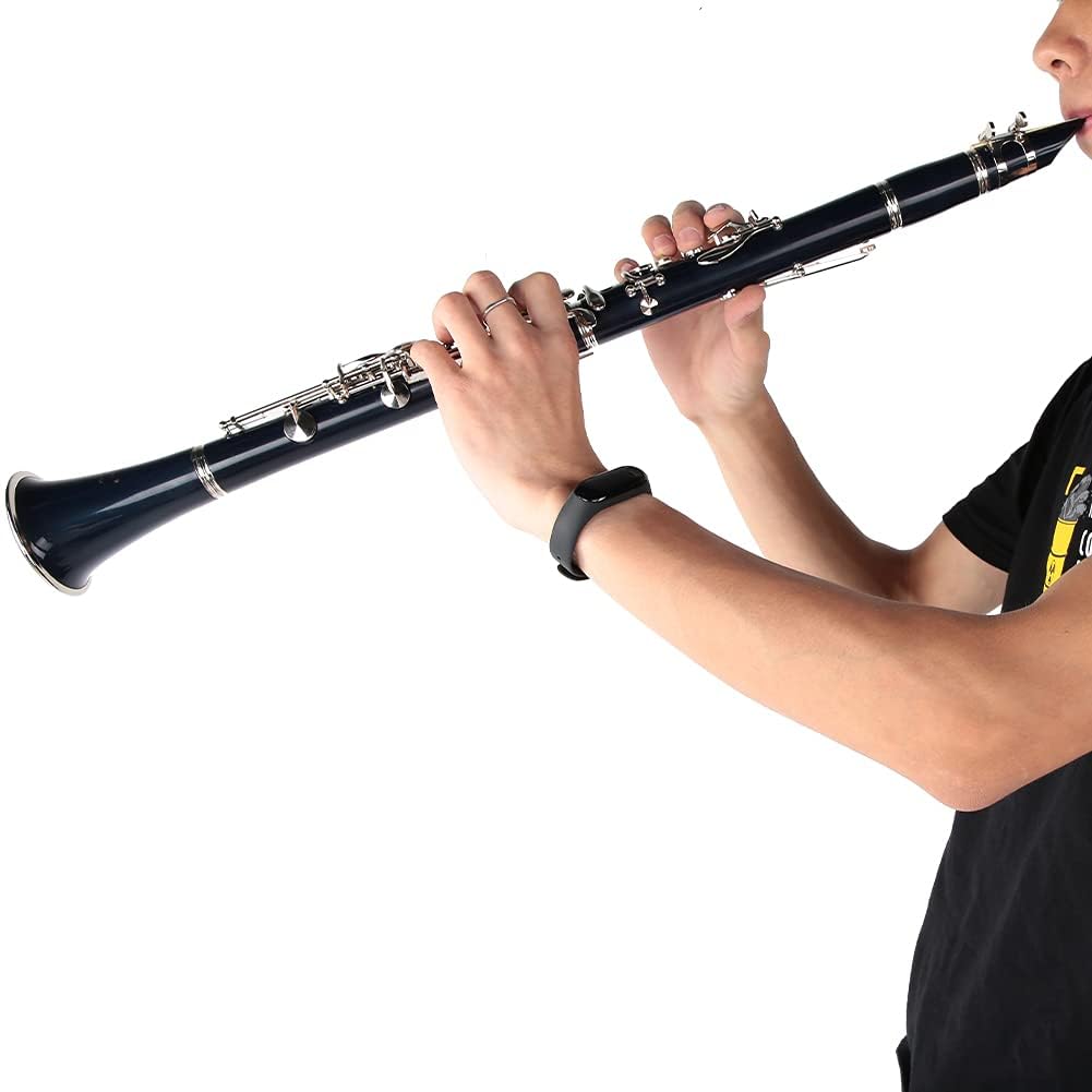 Professional Bb Clarinet 17 Keys with Reed, Hard Case & Accessories - Ebonite Beginner Clarinet for Students & Musicians | Perfect for School Bands, Practice & Performances