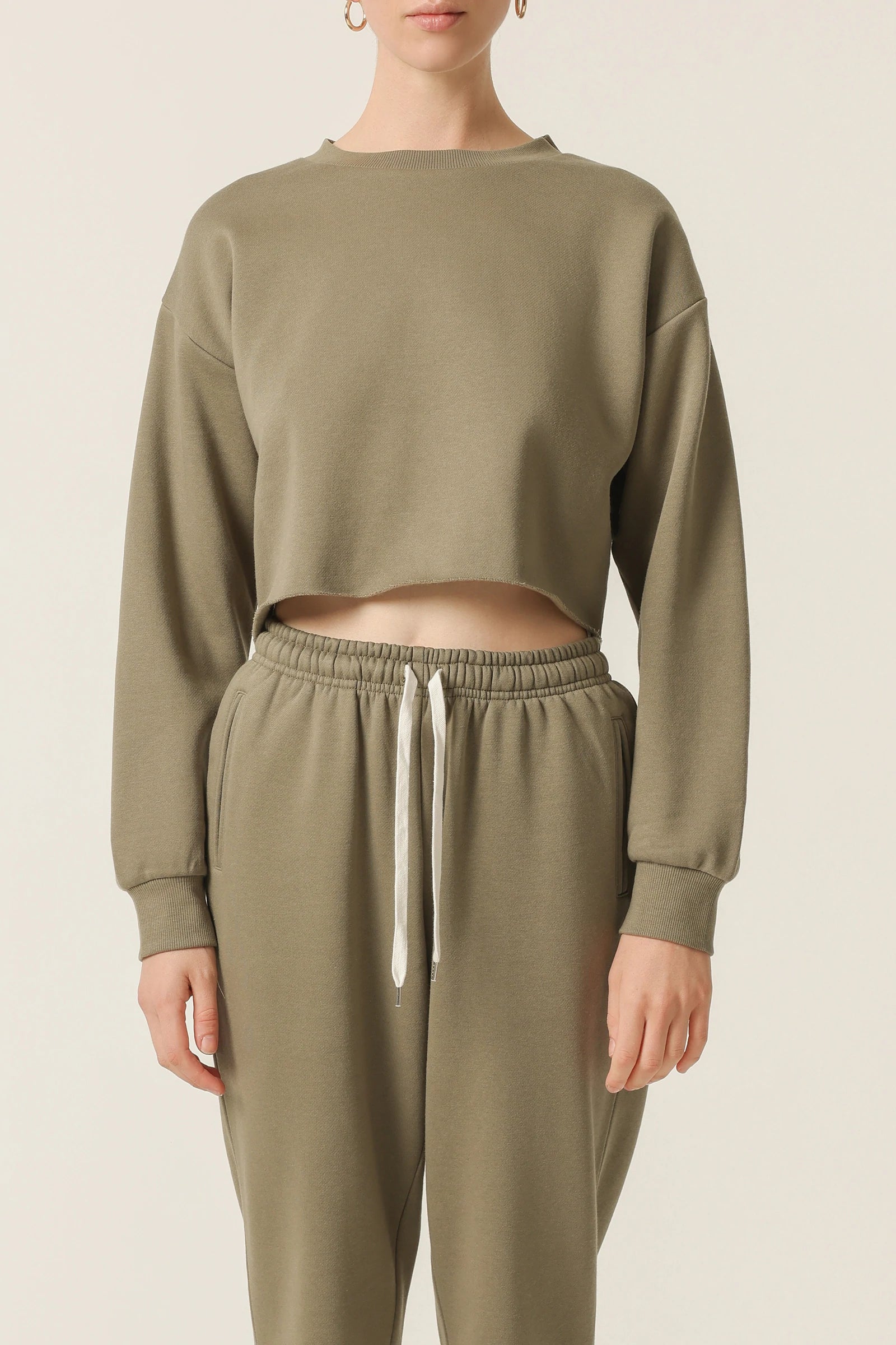 Women's Carter Classic Crop Sweater in Willow Green - Soft Comfortable Pullover for Casual Wear, Lounge & Fall Outfits